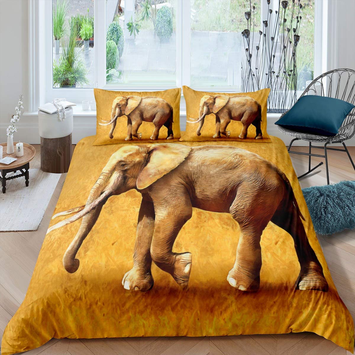 Feelyou 3D Elephant Print Duvet Cover Set - Wildlife Animal Theme Bedding for Kids & Adults (Brown, Twin Size, 2Pcs with Zipper) - Perfect for Jungle Themed Bedrooms & Wildlife Decor