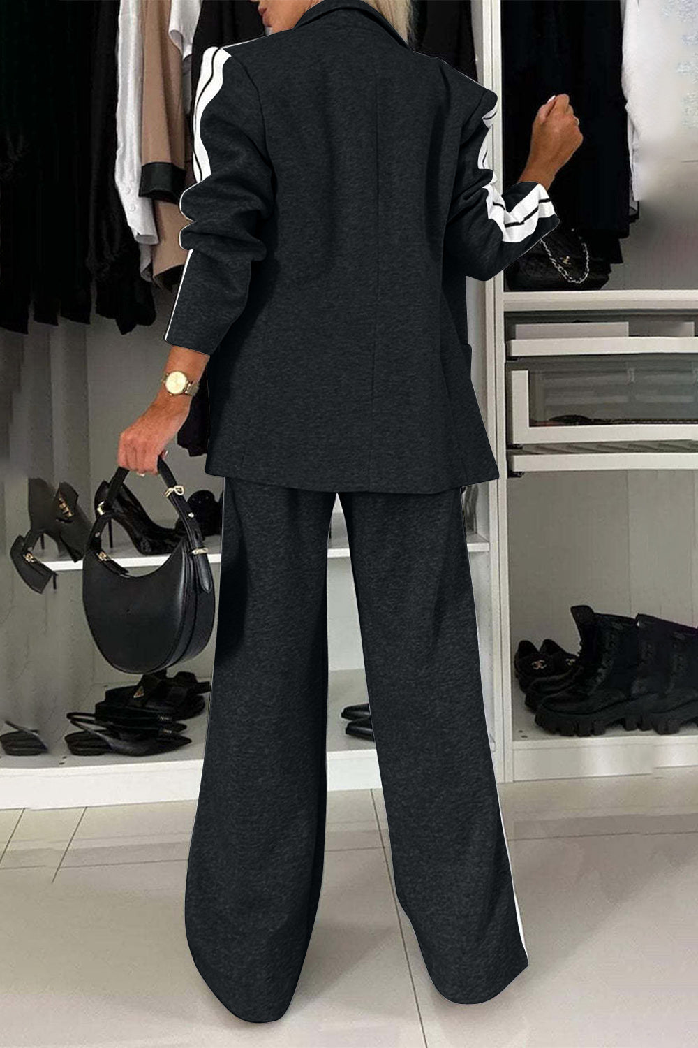 Elegant Full Size Contrast Lapel Collar Top and Pants Set for Women | Business Formal Outfit | Office Wear & Professional Attire
