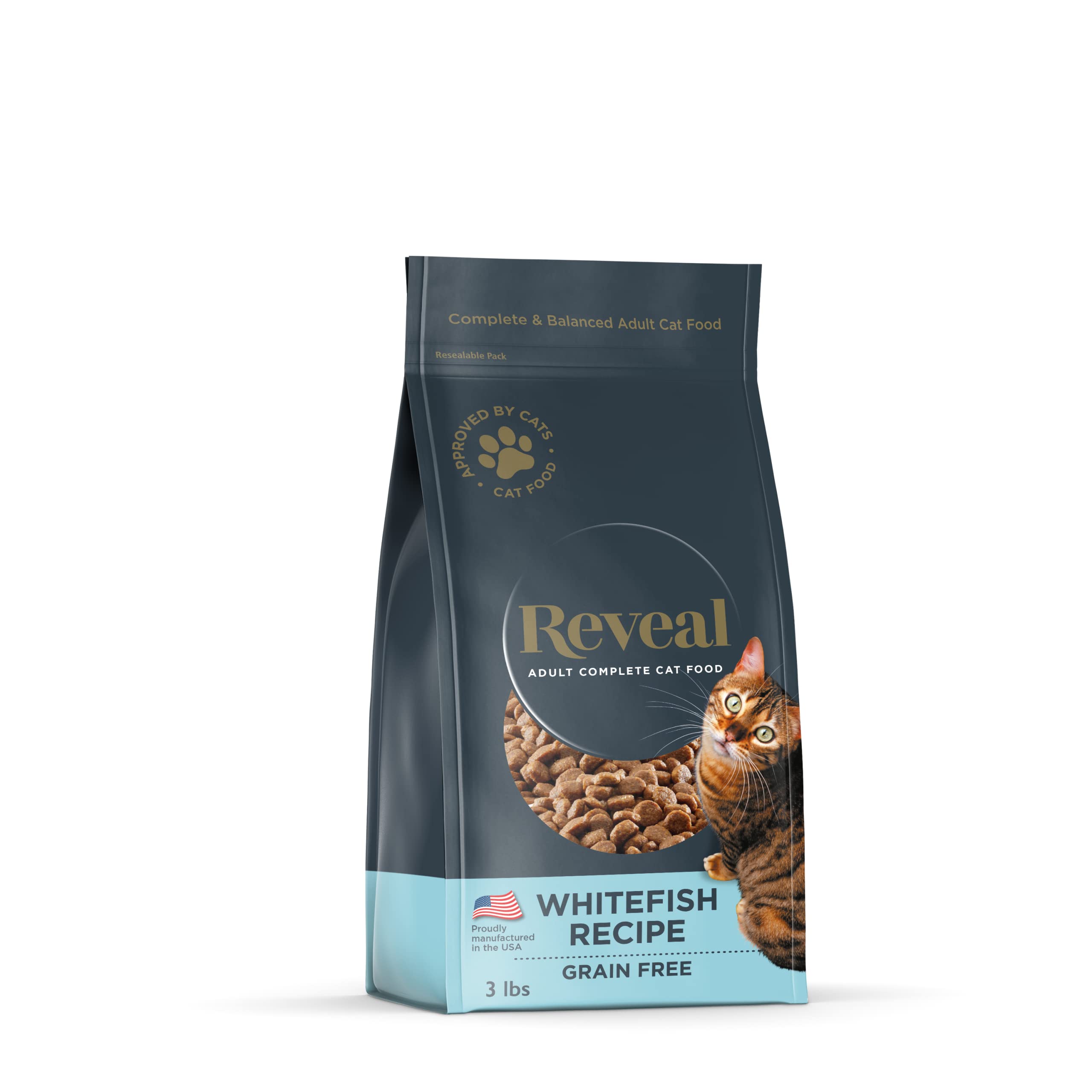 Reveal Natural Grain-Free Dry Cat Food with Whitefish - No Potatoes, Added Vitamins & Minerals - 3 lb Bag - Perfect for Adult Cats & Kittens with Sensitive Stomachs