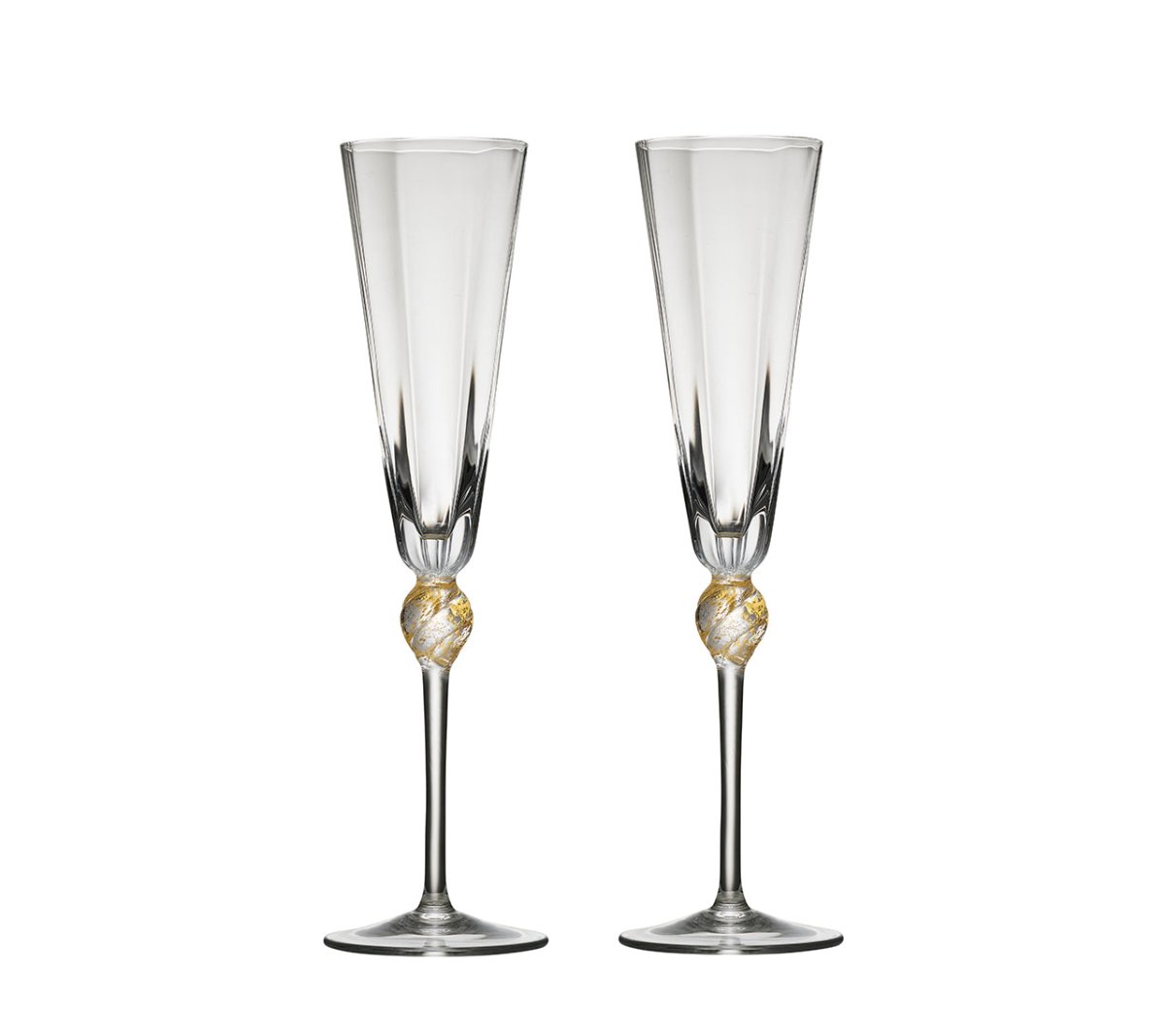 Daphne Flute in Clear & Gold - Elegant Champagne Glasses Set of 2 with Gift Box - Perfect for Weddings, Anniversaries & Romantic Celebrations