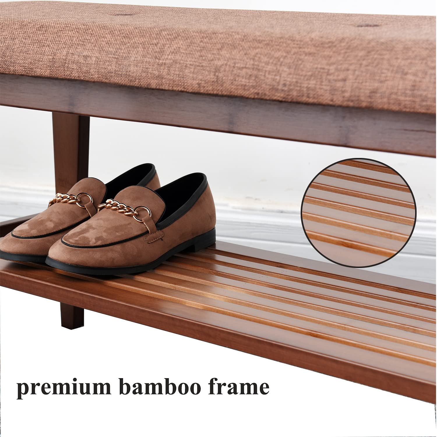**Bamboo Shoe Rack Bench with 2-Tier Storage - Sturdy Entryway Organizer for Hallway, Living Room & Mudroom - Simple Style, High Load-Bearing (Brown, 35.4 Inches) - Perfect for Small Spaces & Shoe Storage**