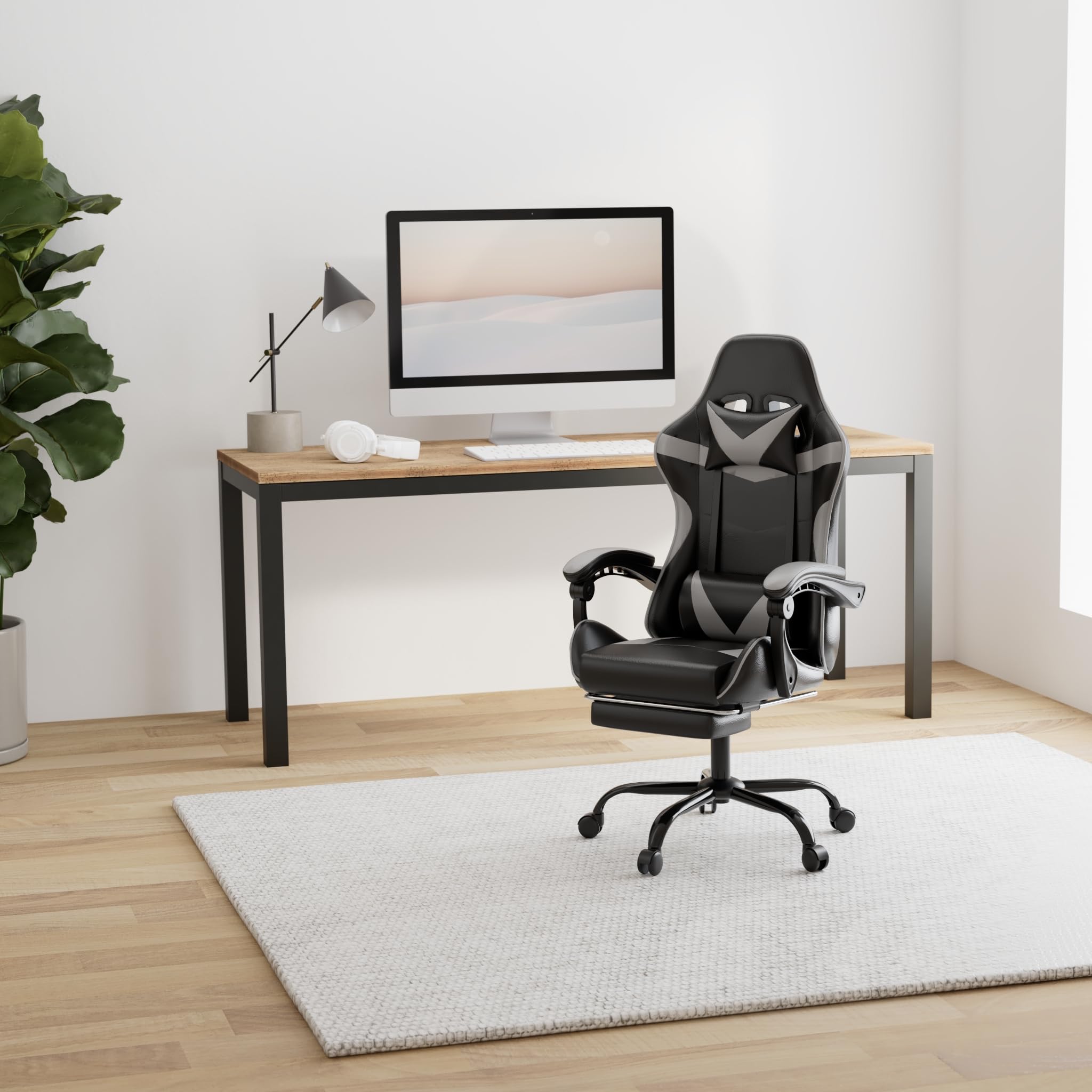 YSSOA Ergonomic Gaming Chair with Adjustable Footrest - Big and Tall Racing Style Office Chair with Headrest & Lumbar Support - Perfect for PC Gaming, Esports, and Home Office Workspace