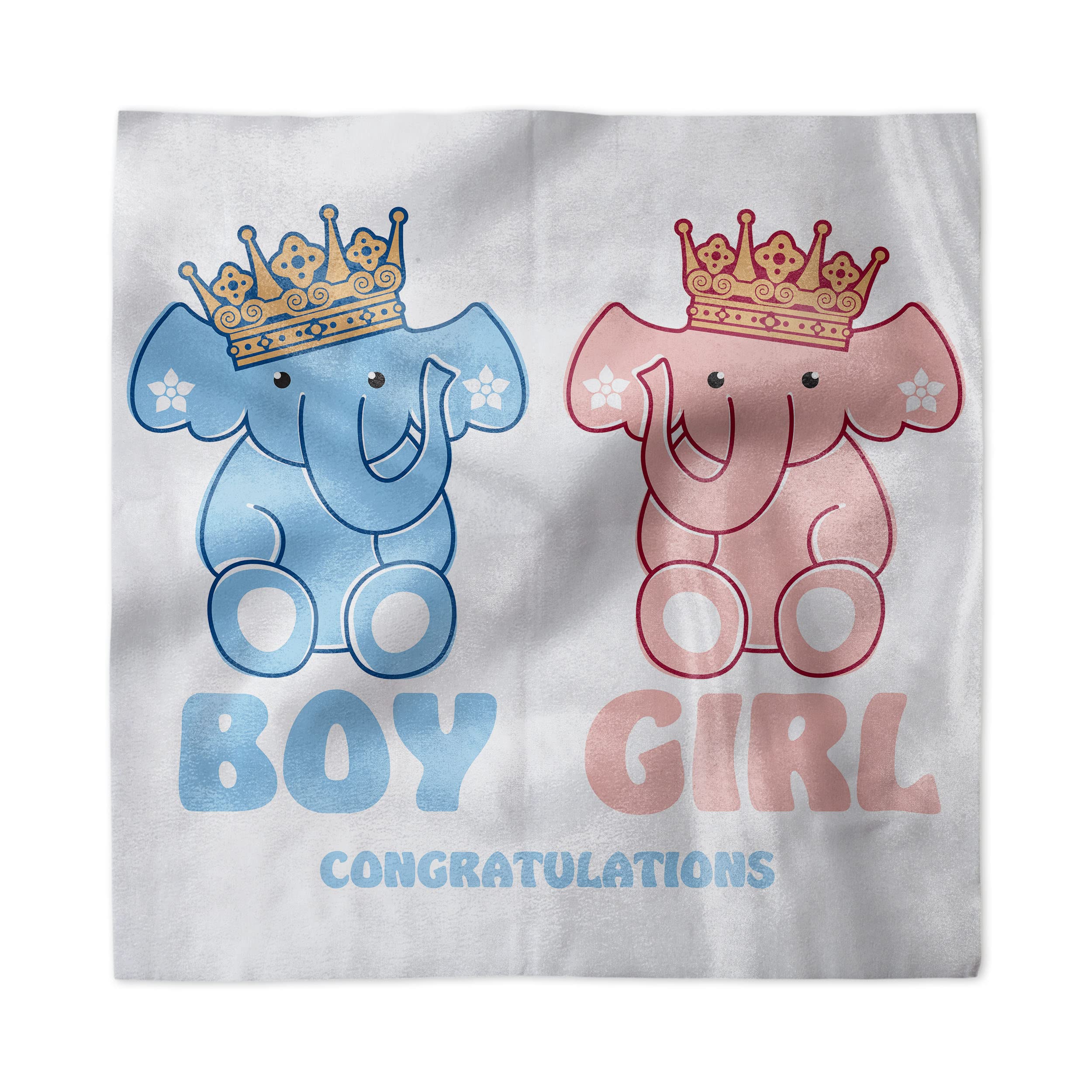 Ambesonne Gender Reveal Party Napkins - Set of 4 Satin Square Dinner Napkins 12x12 Inches, Baby Shower Decor with Twin Elephant Crown Design in Blush Blue - Perfect for Gender Reveal Parties, Baby Showers & Special Celebrations