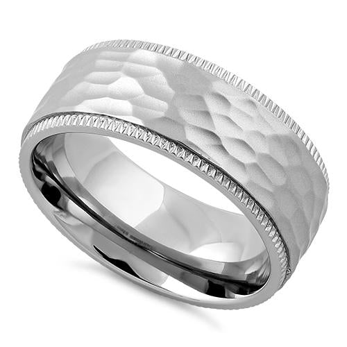Vintage Hammered Stainless Steel Coin Edge Band Ring for Men & Women - Durable Unisex Jewelry for Everyday Wear, Weddings & Gifts