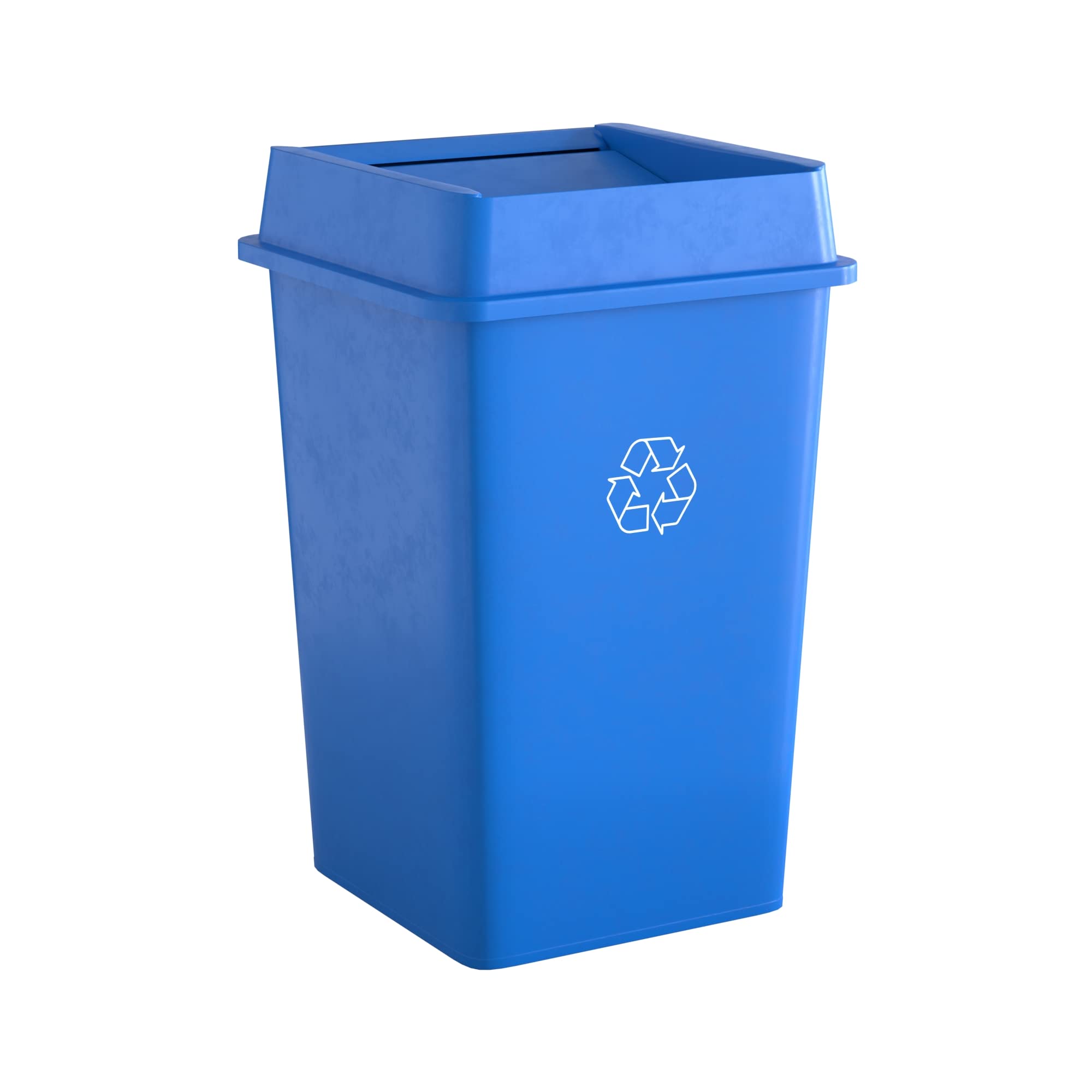 35 Gallon Blue Square Commercial Trash Can with Lid - Heavy Duty Waste Bin for Office, Restaurant, Kitchen & Outdoor Use
