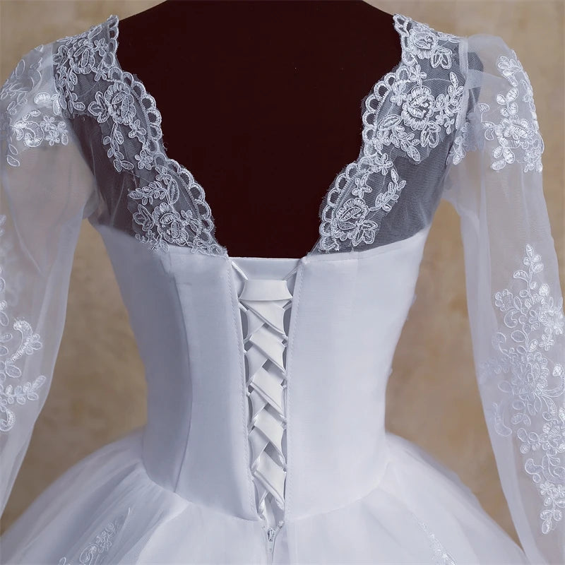 Elegant V-Neck Long Sleeve Plus Size Wedding Dress with Cathedral Train - Perfect for Bridal Ceremonies & Formal Events