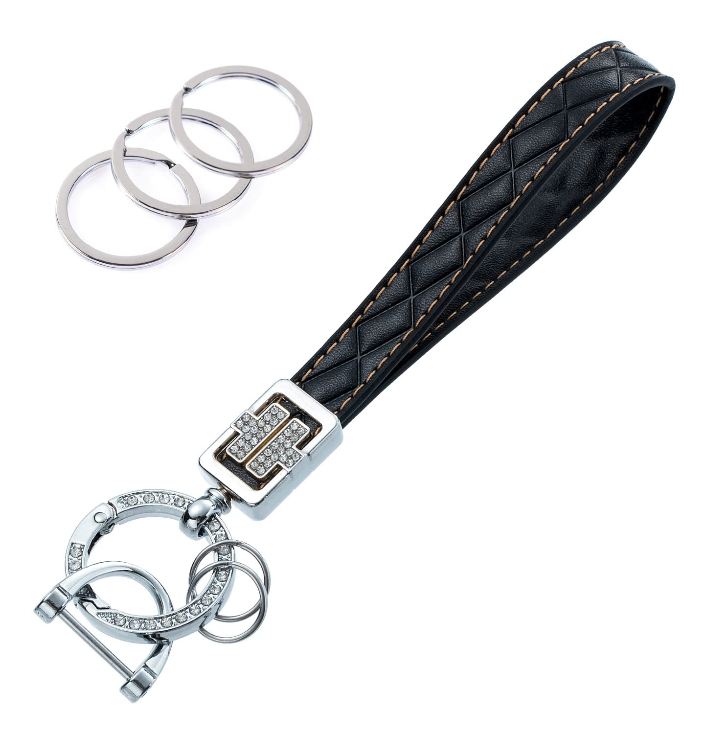 Premium Genuine Leather Car Key Chain for Women - Elegant Crystal Diamond Key Ring Holder - Perfect Gift for Her, Car Enthusiasts & Daily Commute Accessories