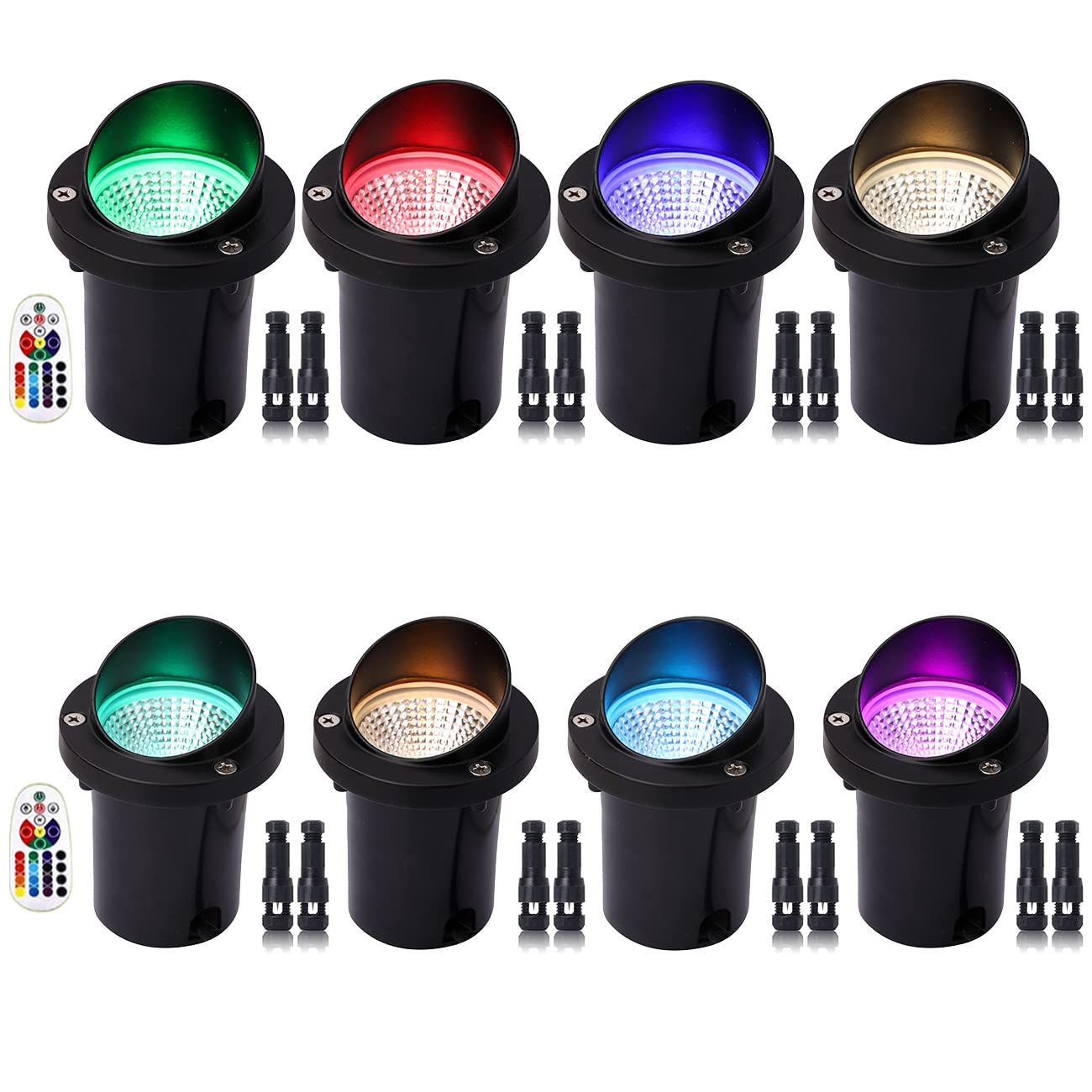 EAGLOD 8-Pack RGBW LED Well Lights, 10W Low Voltage Landscape Lighting, Color Changing Outdoor In-Ground Lights, Waterproof 12-24V Multicolor Garden & Yard Lights with Connectors - Perfect for Pathways, Driveways, and Fence Illumination