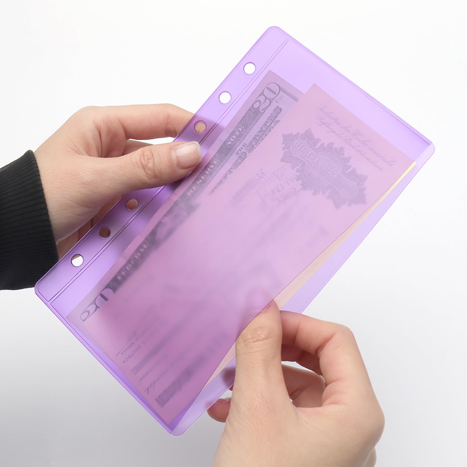 12 Pack Purple A6 Binder Pockets - PVC Sheet Protector Cash Envelopes for 6-Ring Planner, Budget Organizer Accessories | Perfect for Money Saving, Bill Organizing & Home Office Use