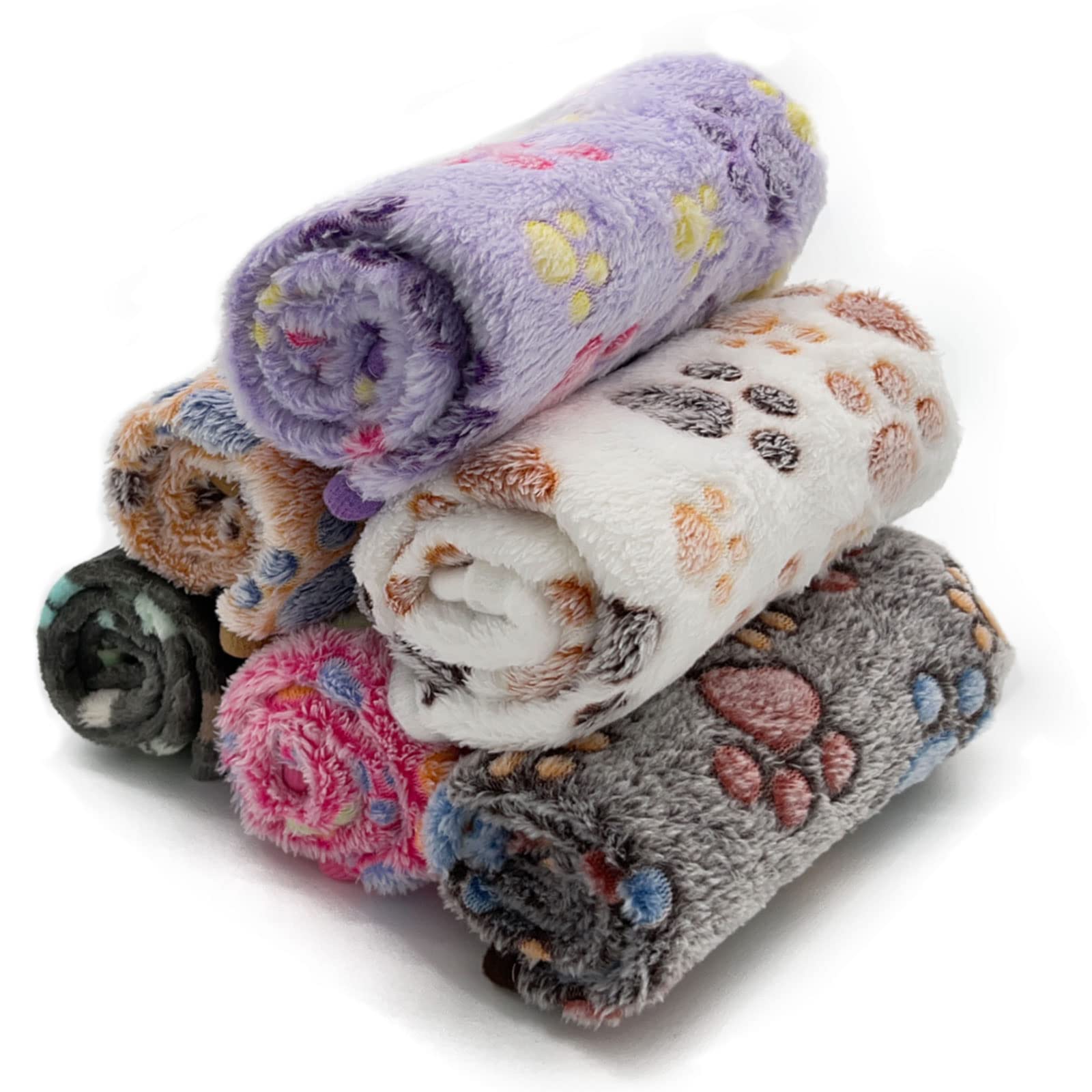 6 Pack Soft Flannel Pet Blankets for Small Dogs & Cats - Super Warm Fleece Paw Print Blanket, 23