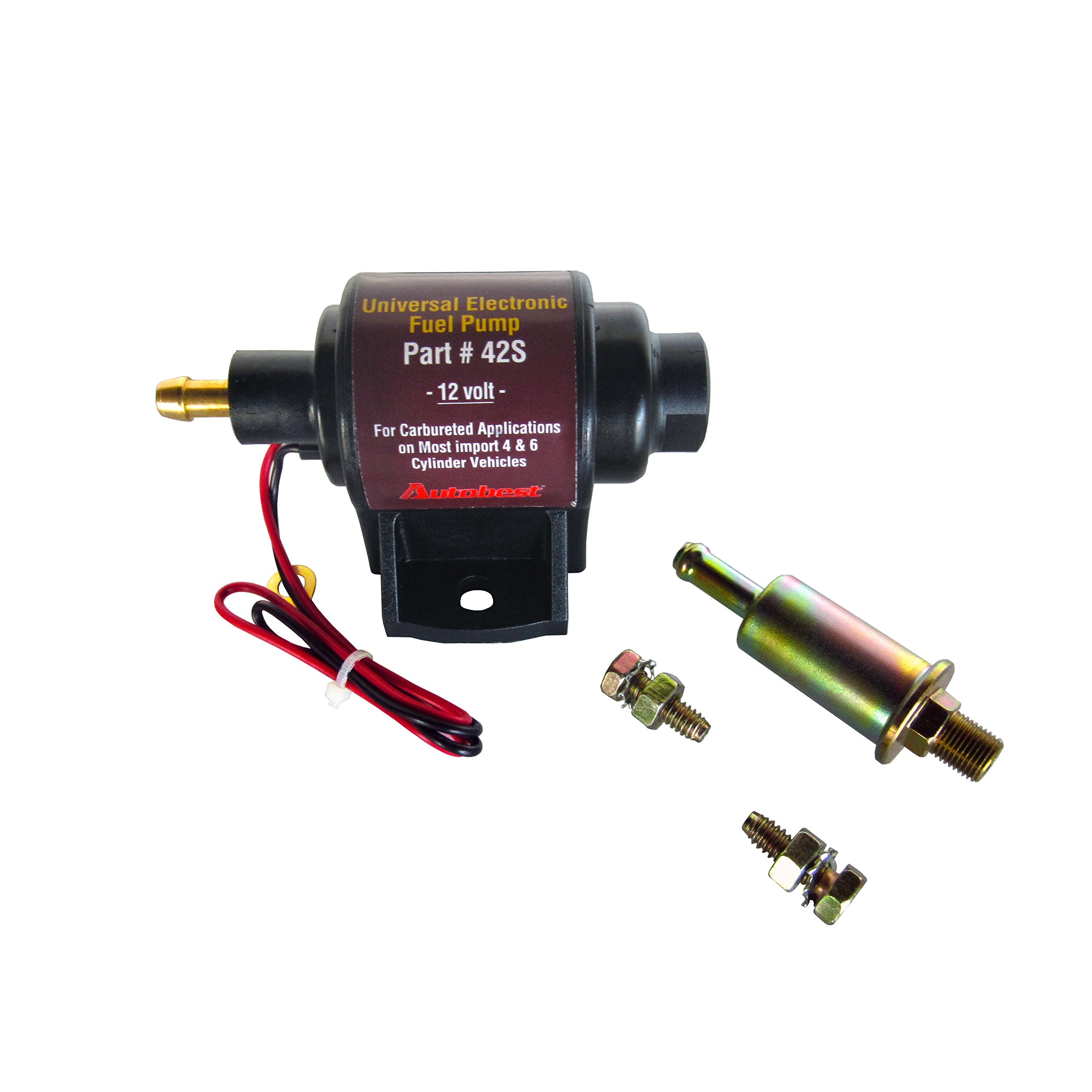 42S Universal External Mount Gasoline Electric Fuel Pump - Compatible with Cars, Trucks, SUVs & Marine Engines - High Performance Fuel Delivery System
