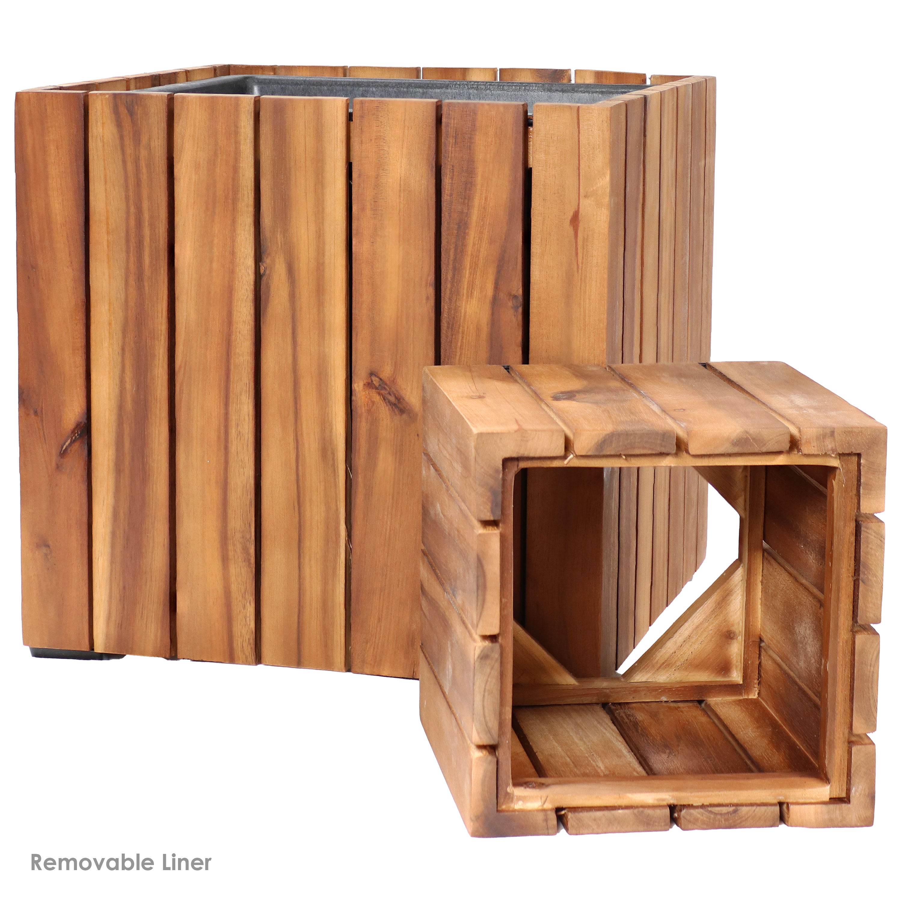 Sunnydaze 2-Piece Wooden Planter Box Set with Vertical Planks - Outdoor Garden Decor for Flowers, Herbs & Plants - Perfect for Patio, Balcony & Backyard Gardening