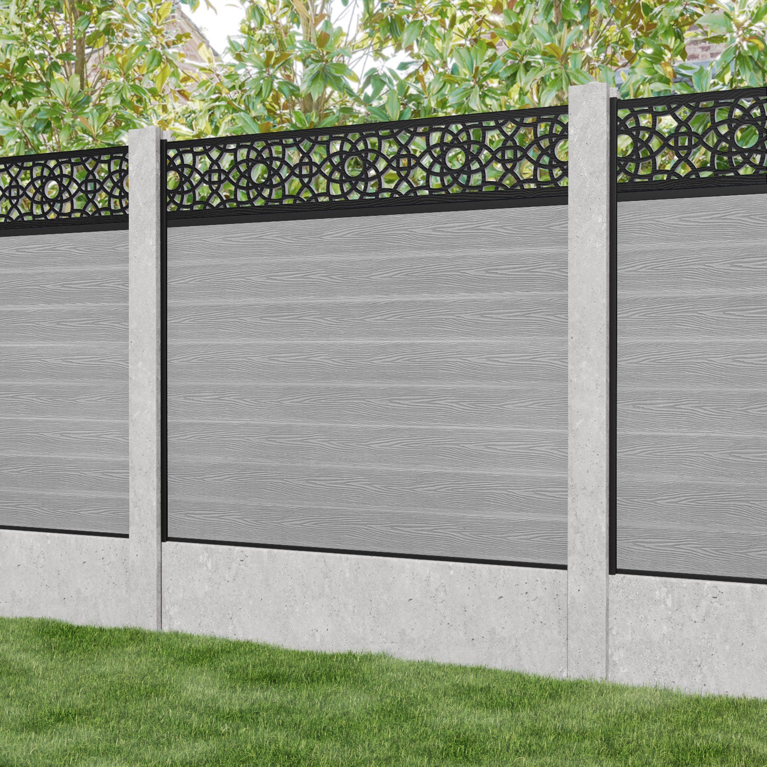 Classic Ambar Fence Panel - Light Grey - Fits Existing Concrete Posts - Perfect for Backyard Privacy & Garden Security