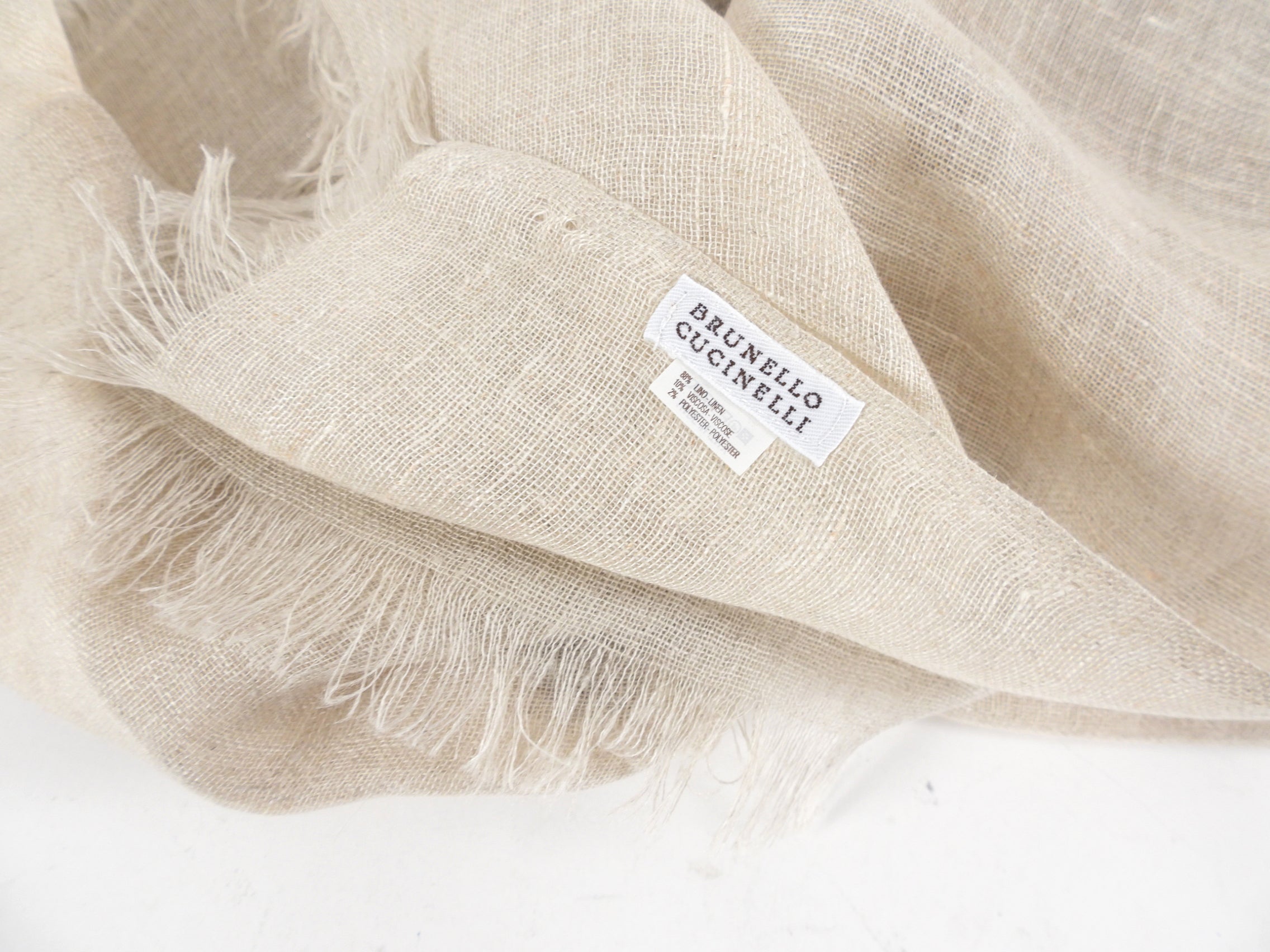 Brunello Cucinelli Natural Linen Shimmer Shawl Scarf - Lightweight Woven Wrap for Women, Elegant Evening Wear & Boho Chic Accessory