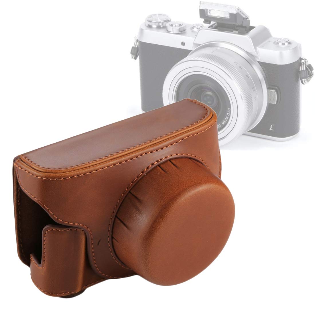 Premium PU Leather Full Body Protective Camera Case with Adjustable Strap for Panasonic Lumix GF7/GF8/GF9 - Perfect for Travel, Outdoor Photography & Everyday Use