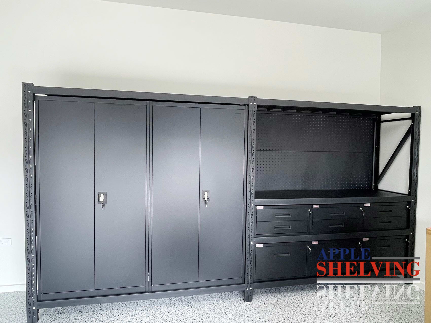 9-Drawer Steel Pegboard Workbench with 2 Cabinets - Heavy Duty Garage Workbench for DIY Projects & Tool Organization - Perfect for Home Workshops, Garages & Craft Rooms