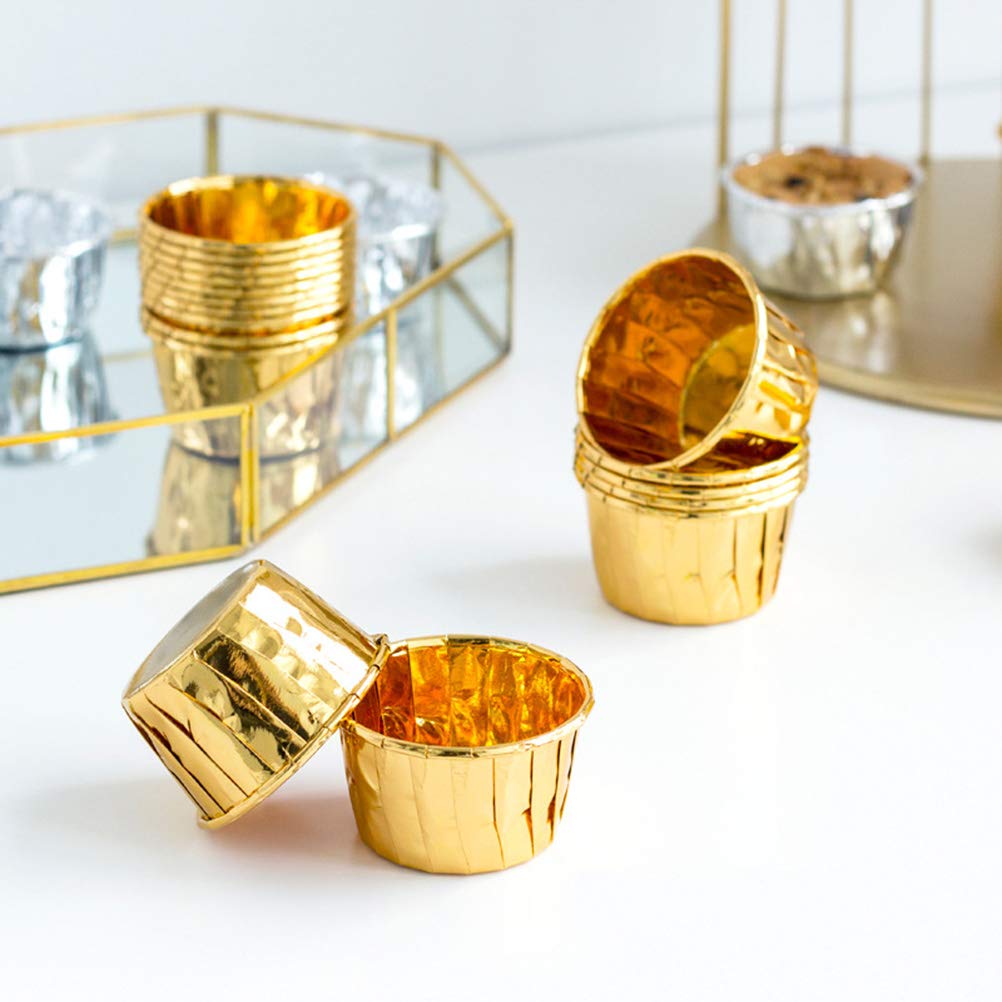 Premium 100-Pack Silver & Gold Curled Edge Baking Cups - Disposable Muffin & Cupcake Liners for Home Baking, Party Treats & Professional Dessert Displays
