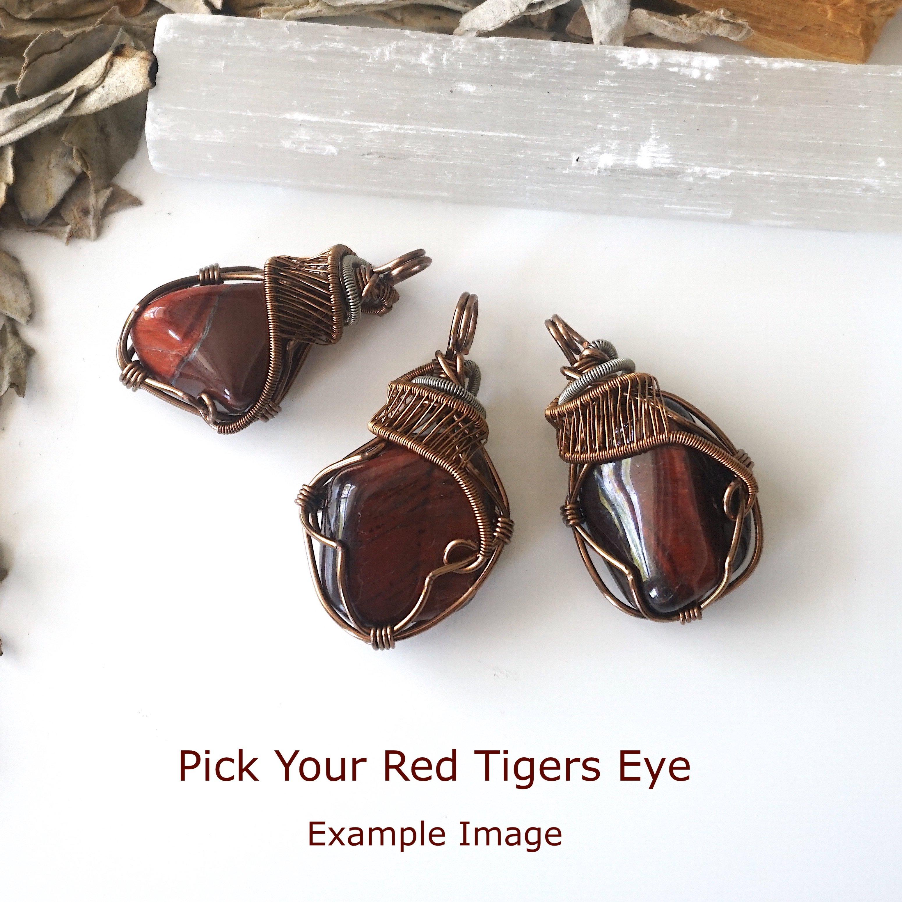 Red Tigers Eye Crystal Necklace in Antique Bronze & Silver - Spiritual Healing Jewelry for Meditation, Yoga & Energy Protection