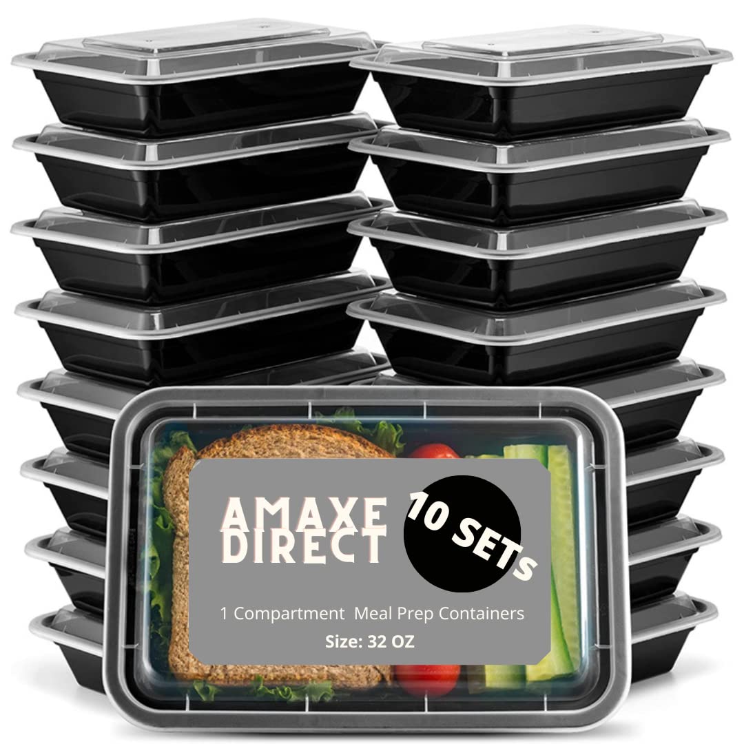 AMAXE 32 oz (10 Pack) BPA-Free Microwave Safe Stackable Food Storage Containers with Lids - Reusable Meal Prep & Takeout Containers for Home, Office & Restaurant Use