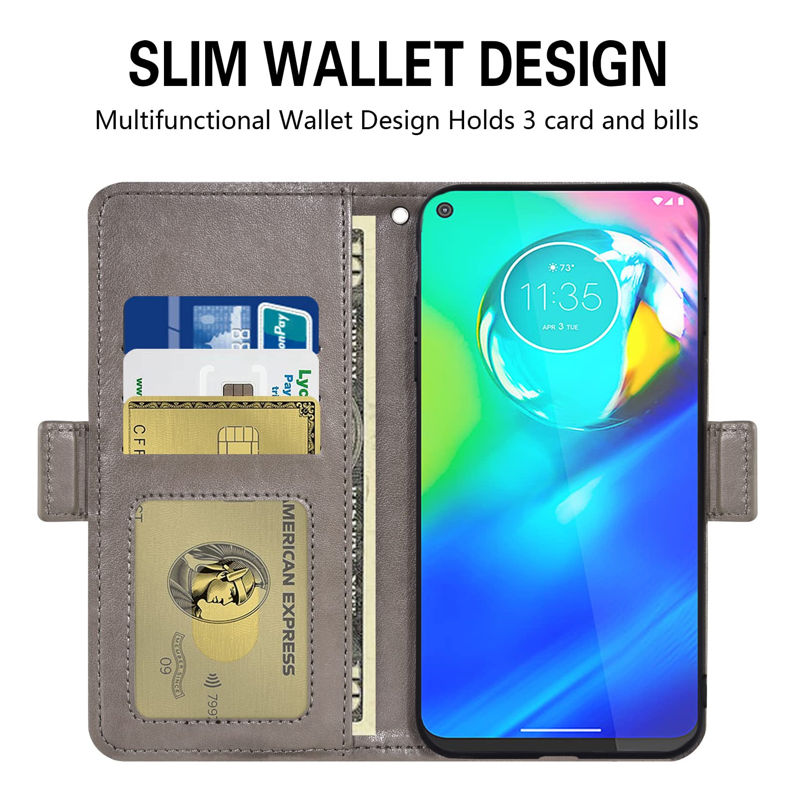 Asuwish Moto G Power 2020 Wallet Case with Screen Protector & Wrist Strap - Gray Phone Cover for Men & Women, Perfect for Daily Use & Travel