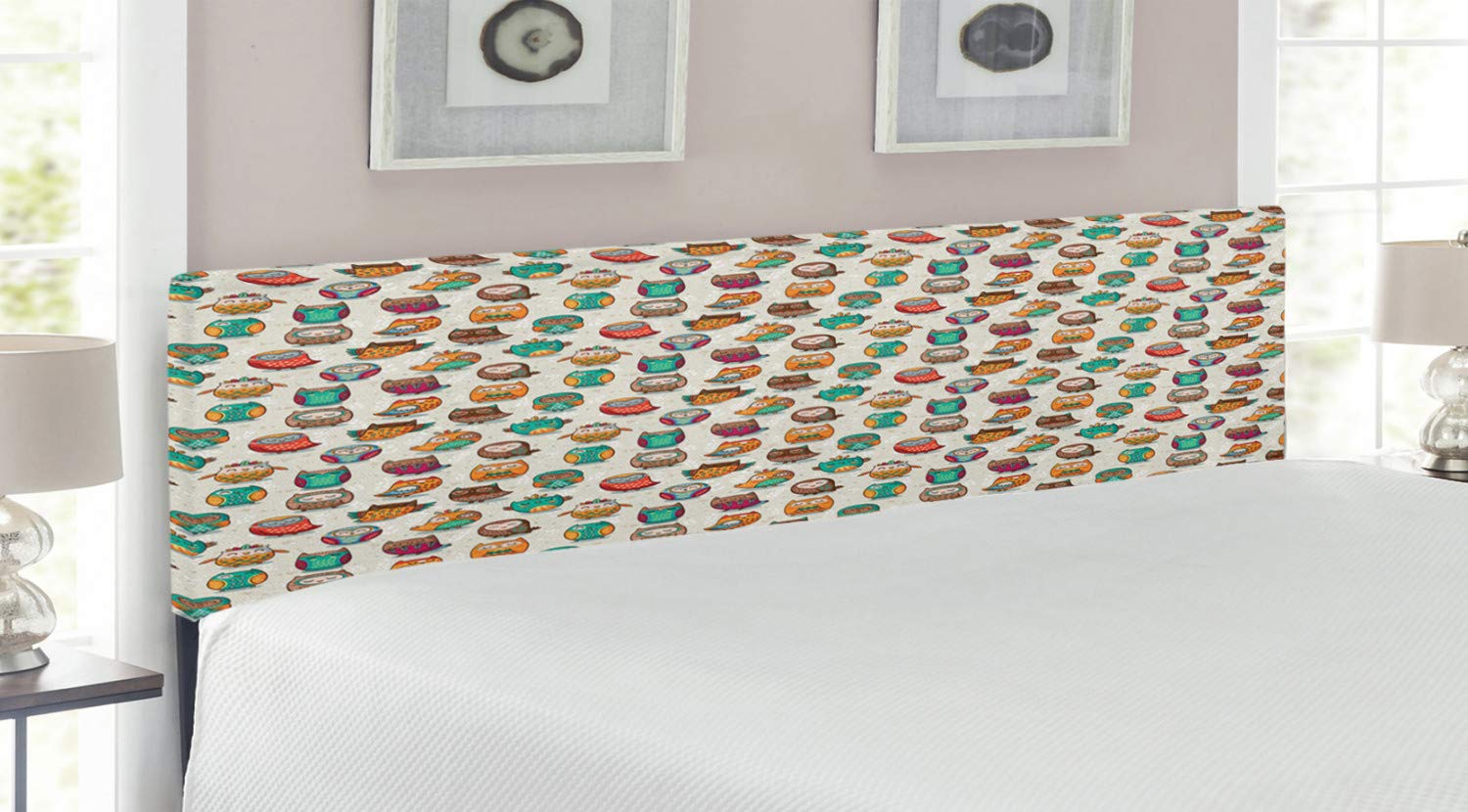 Ambesonne King Size Upholstered Metal Bed Headboard with Memory Foam - Cartoon Owl Design, Cheerful Animal & Native Prehistoric Patterns, Multicolor - Perfect for Kids' Bedrooms, Nursery Decor & Whimsical Home Interiors