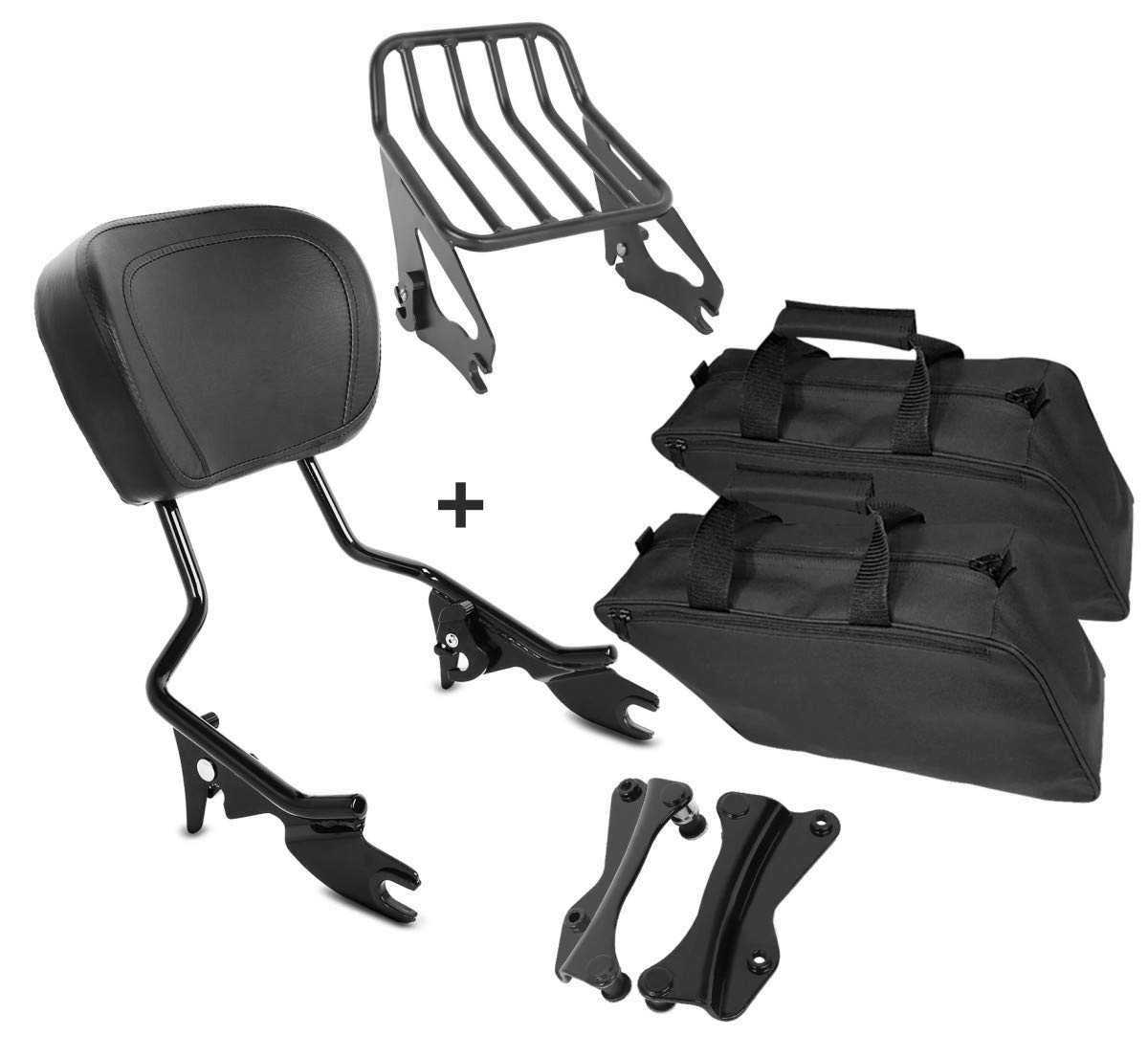 Harley Davidson Electra Glide Ultra Classic 14-19 Sissy Bar with Luggage Rack & Sidecase Inner Bags - Black | Motorcycle Touring Accessories for Storage & Comfort