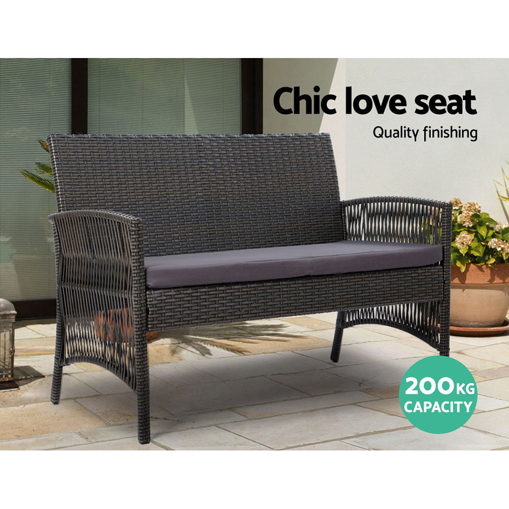 4-Piece Outdoor Sofa Set with Storage Cover, Wicker Harp Chairs & Table in Gray – Perfect for Patio, Garden, and Poolside Relaxation