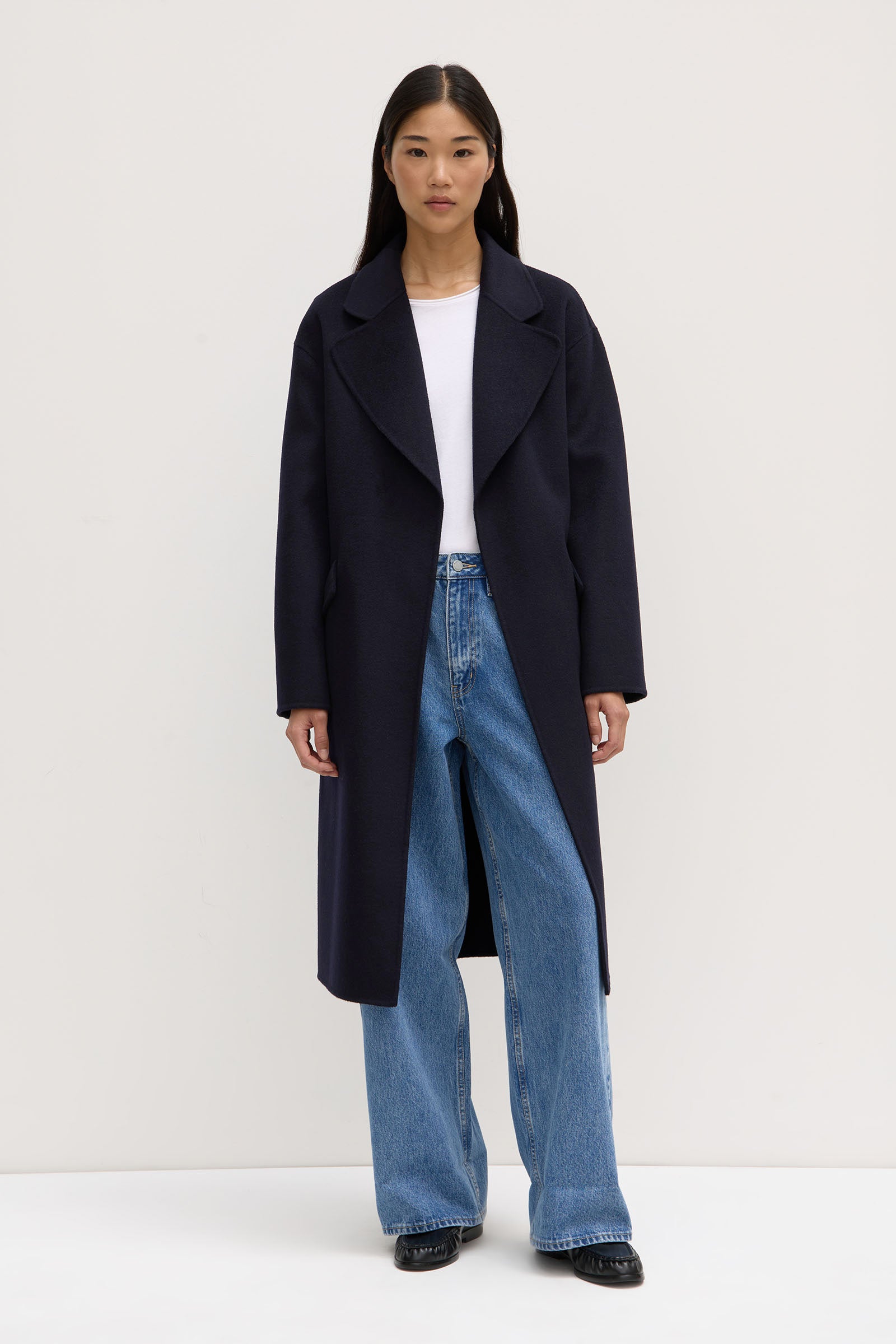 Sadie Single Breasted Wool Coat for Women - Classic Winter Trench Coat in Midnight Blue | Perfect for Office, Dating & Formal Occasions