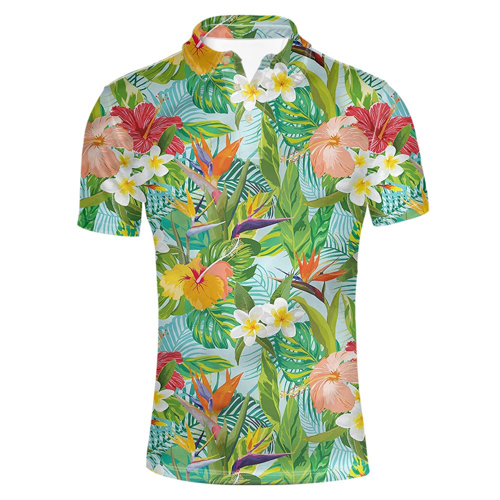 HUGS IDEA Men's Hawaiian Short Sleeve Pique Polo Shirt - Breathable Summer Casual T-Shirt for Beach, Vacation & Outdoor Activities