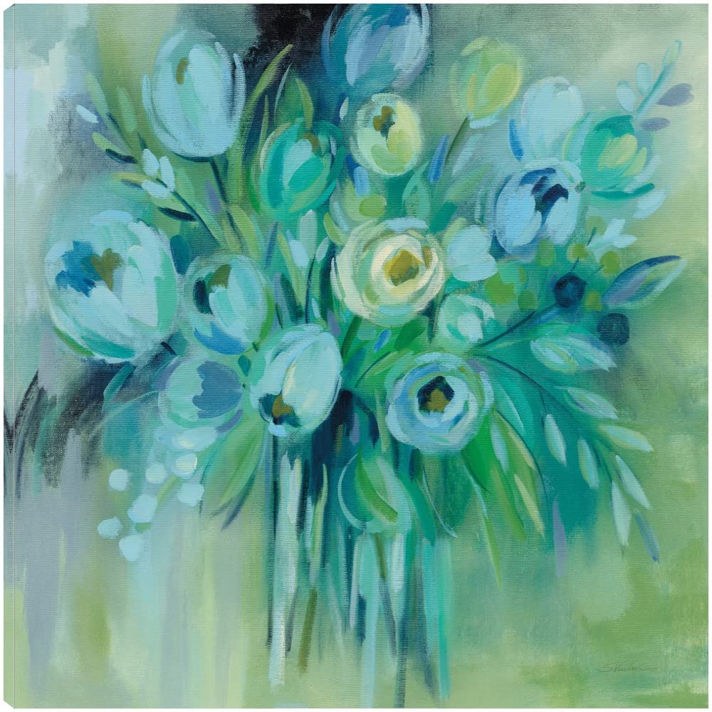 Aurora Borealis Floral Canvas Wall Art - Hand Painted by Artist Silvia Vassileva - 22x22 Inch Ready to Hang Painting for Living Room, Bedroom, Office Decor - Nature Inspired Home Décor Perfect for Relaxation Spaces