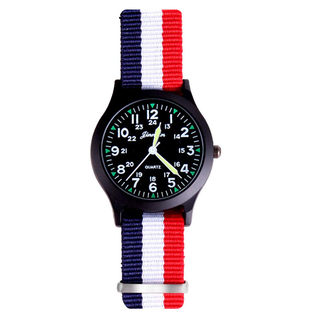 Vavna Unisex Quartz Watch with Patterned Nylon Cloth Band - Blue and Red - Stylish Casual & Outdoor Wear for Men and Women