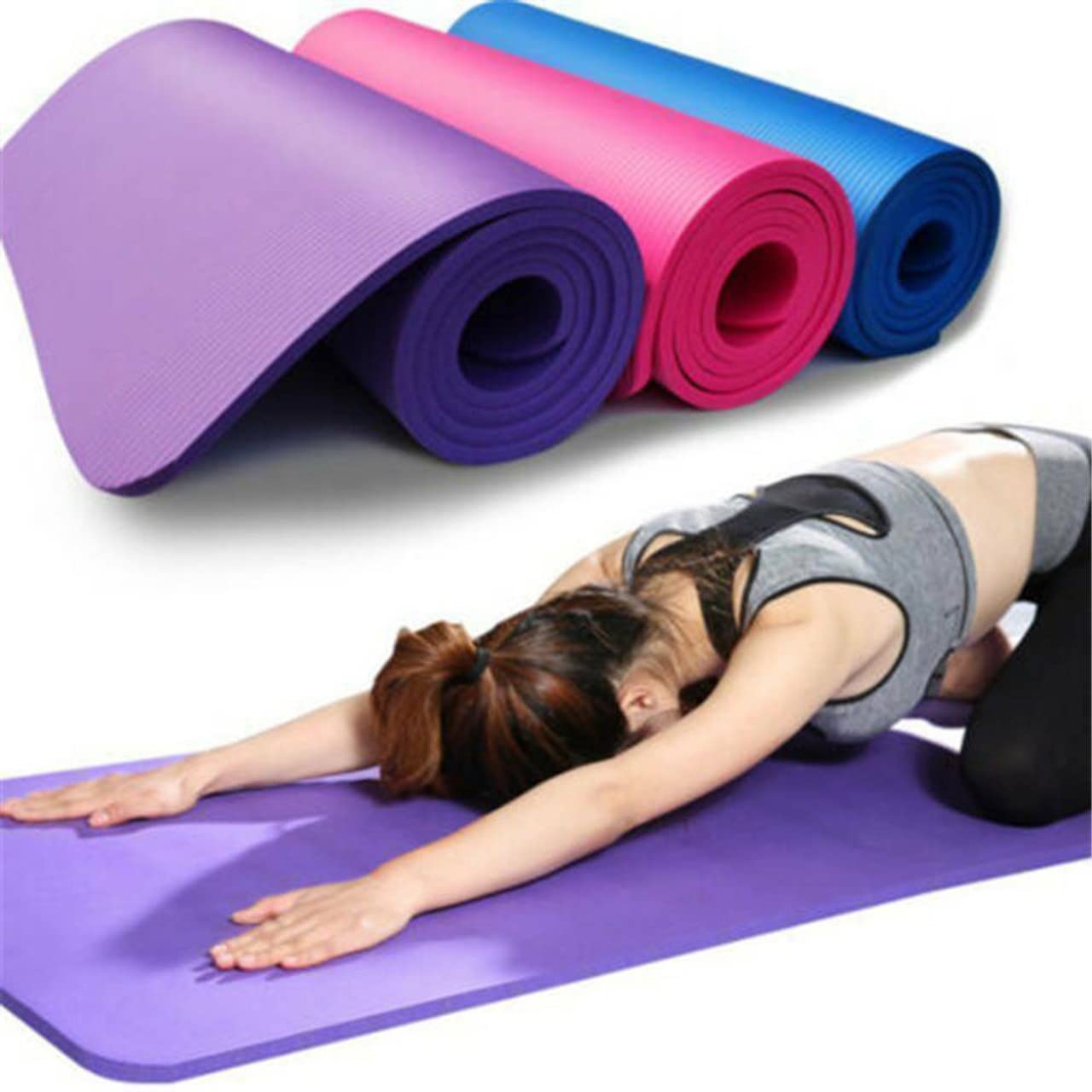 QueenLine Extra Thick Non-Slip Yoga Mat - 6mm Premium Exercise Mat for Pilates, Gym & Home Workouts - Foldable Fitness Mat with Carrying Strap - Ideal for Yoga, Floor Exercises & Kids Play Area (Pink)