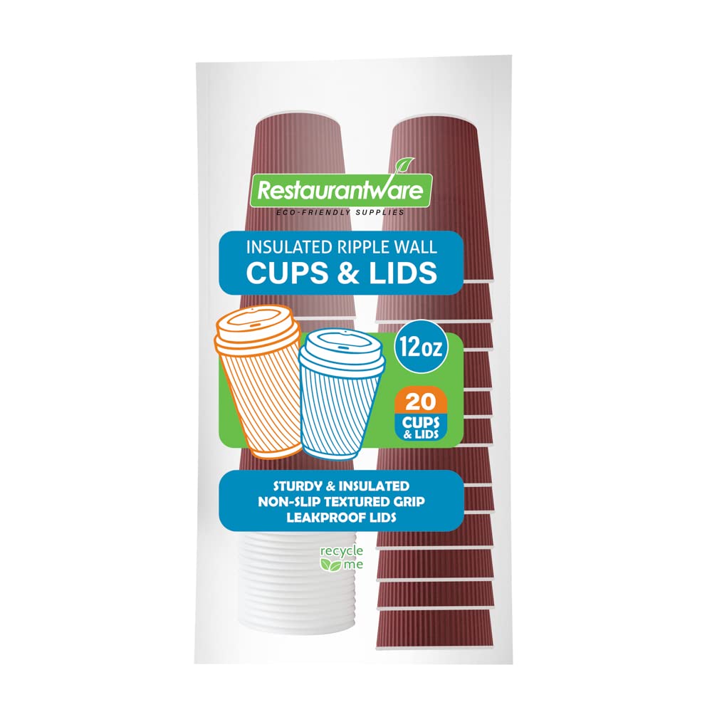 12oz Insulated Coffee Cups with Lids (20 Pack) - Leakproof & Non-Slip Crimson Disposable Paper Cups for Hot Beverages - Perfect for Coffee, Tea, Hot Cocoa, Lattes - Ideal for Cafes, Offices & Home Use