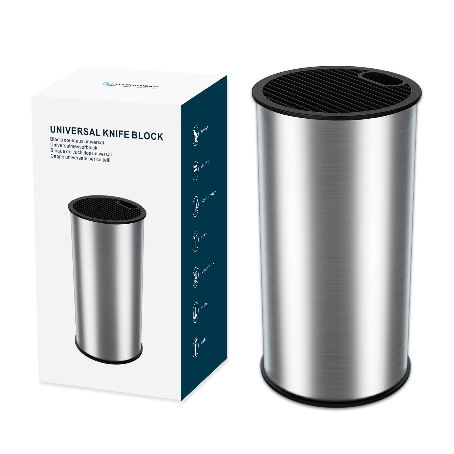 Universal Stainless Steel Knife Block - Round Kitchen Knife Holder (Knives Not Included) - Modern Countertop Space Saver with Scissor Slots - Detachable Design for Easy Cleaning - Perfect for Home Kitchens, Restaurants & Culinary Enthusiasts