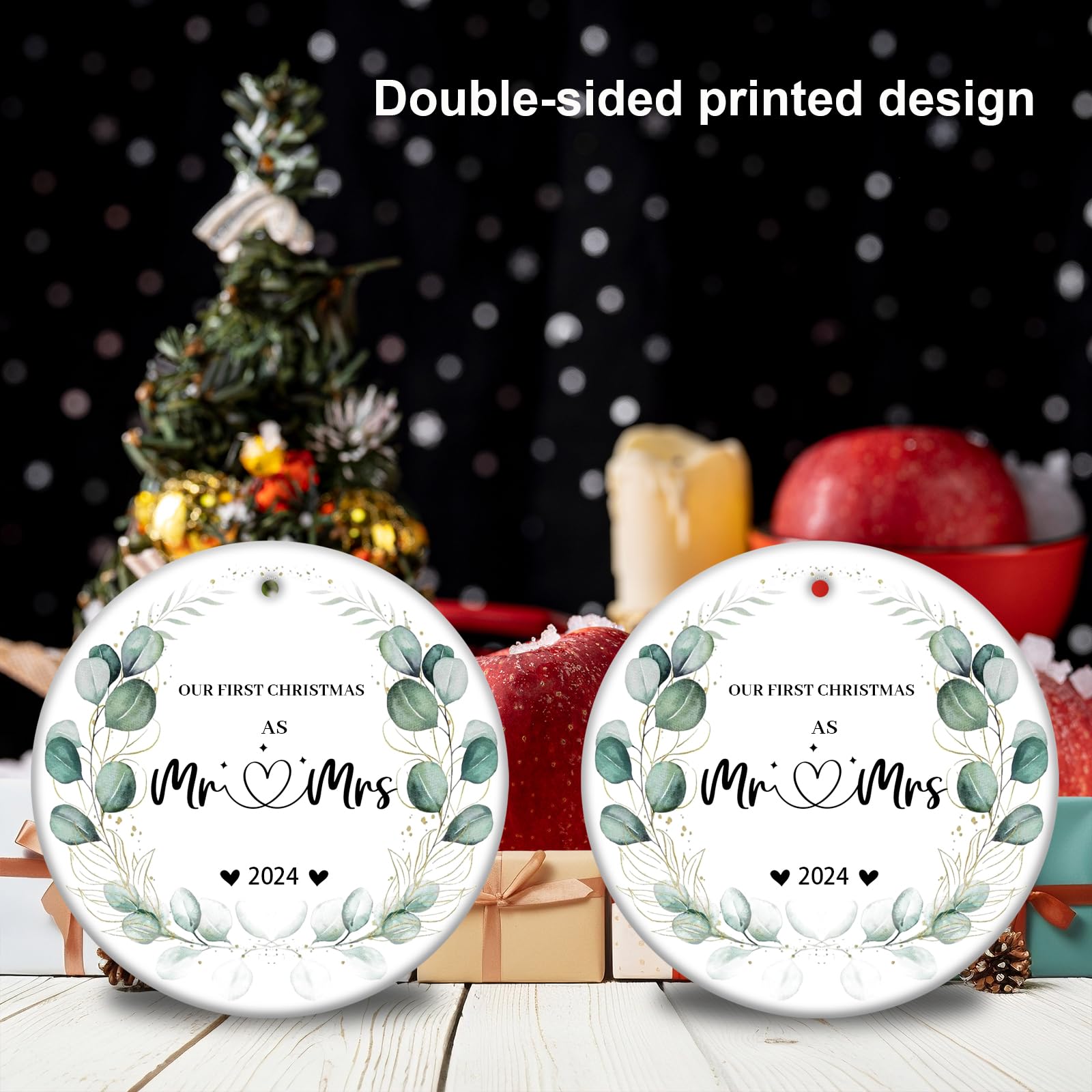 2024 Mr & Mrs Ceramic Wedding Ornament - 3.5