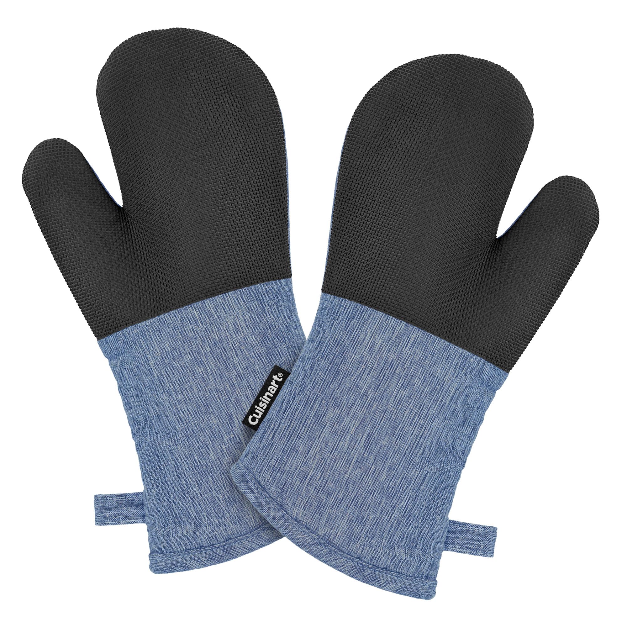 Cuisinart Heat-Resistant Oven Mitts - Non-Slip Neoprene Kitchen Gloves with Cotton Filling & Long Cuff - Durable Cooking, Baking & Grilling Mitts (Chambray) - Perfect for Baking Cookies, Roasting Turkey & BBQ Grilling
