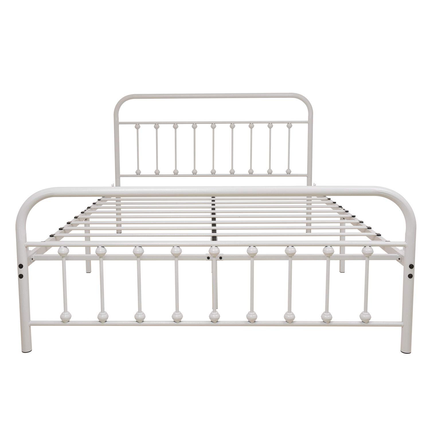 White Metal Bed Frame Queen Size with Headboard & Footboard - Sturdy Platform Mattress Base, Metal Tube & Iron-Art Design - Perfect for Modern Bedrooms, Guest Rooms & Dormitories (Queen, White)