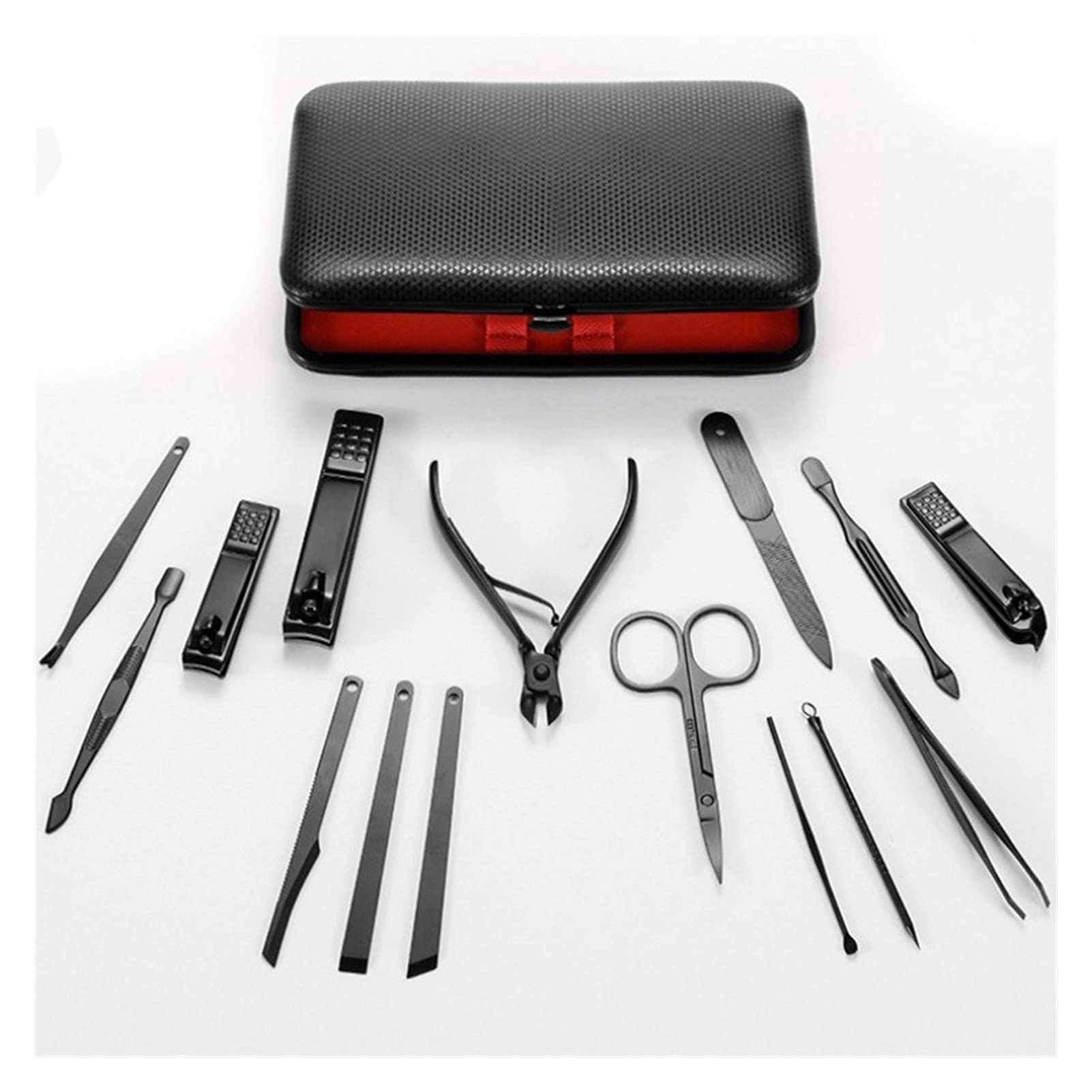 Professional 15-Piece Nail Clipper Set for Adults - Black Manicure Cutters with 7 Bonus Tools - Durable Nail Care Kit for Home, Travel & Salon Use
