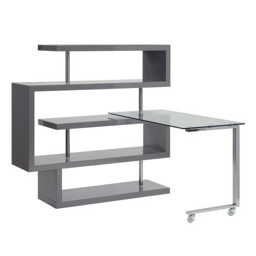 Stylish and Durable Glass Computer Desk with Shelf - Grey & Chrome Office Workstation for Home, Gaming, and Professional Workspaces