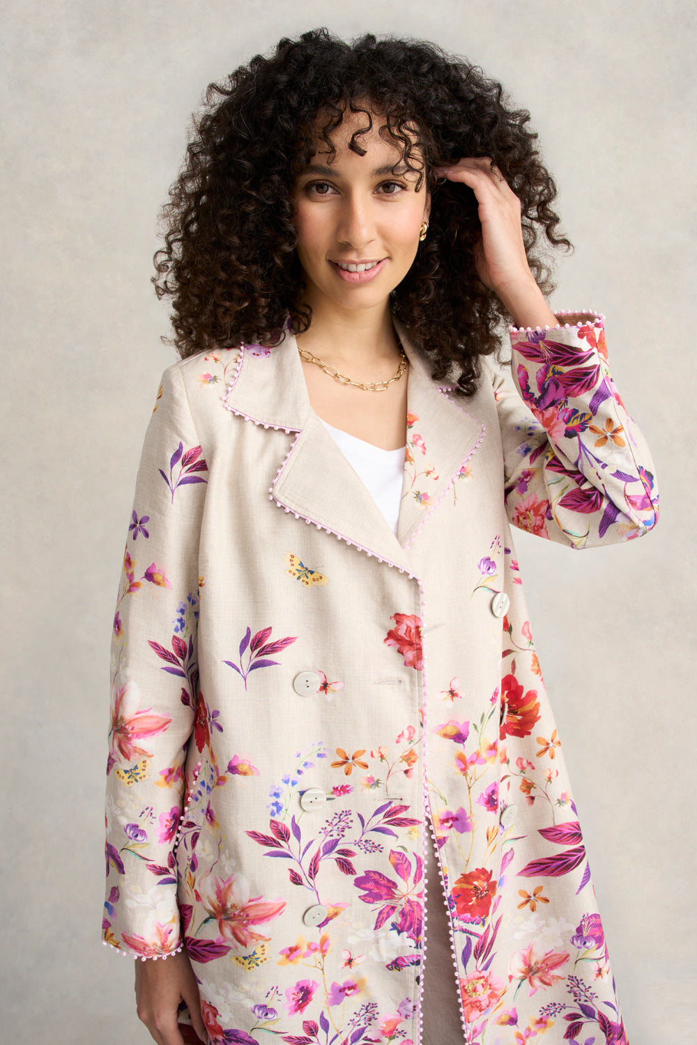 Floral Printed Coat for Women - Stylish Cross Dye Long Jacket with Pockets | Perfect for Spring Outfits, Office Wear & Casual Dates