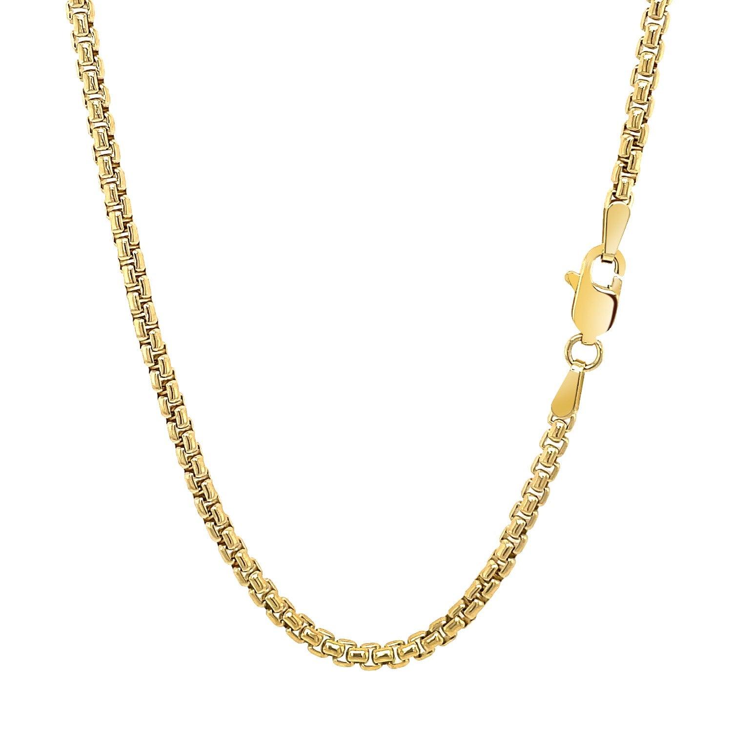 14K Yellow Gold Solid Round Box Chain Necklace - 2.5mm Width, Durable & Hypoallergenic Jewelry for Women & Men - Perfect for Layering, Gift Giving & Everyday Wear