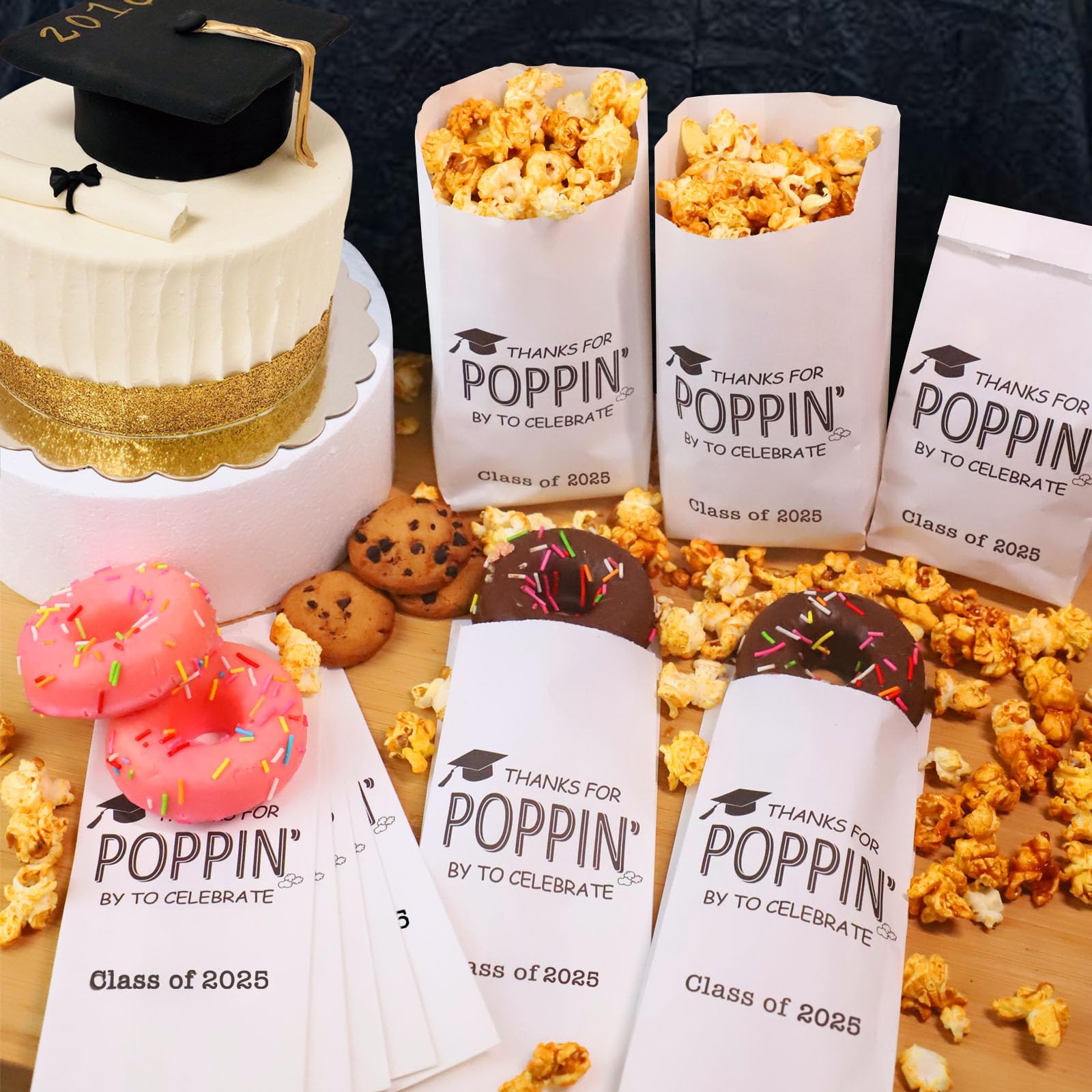 50 Pcs Class of 2025 Graduation Party Favors - Grease Resistant Popcorn Bags for Graduation Treats, Snacks & Cookies | Perfect for Thank You Gifts, School Events & Celebration Parties