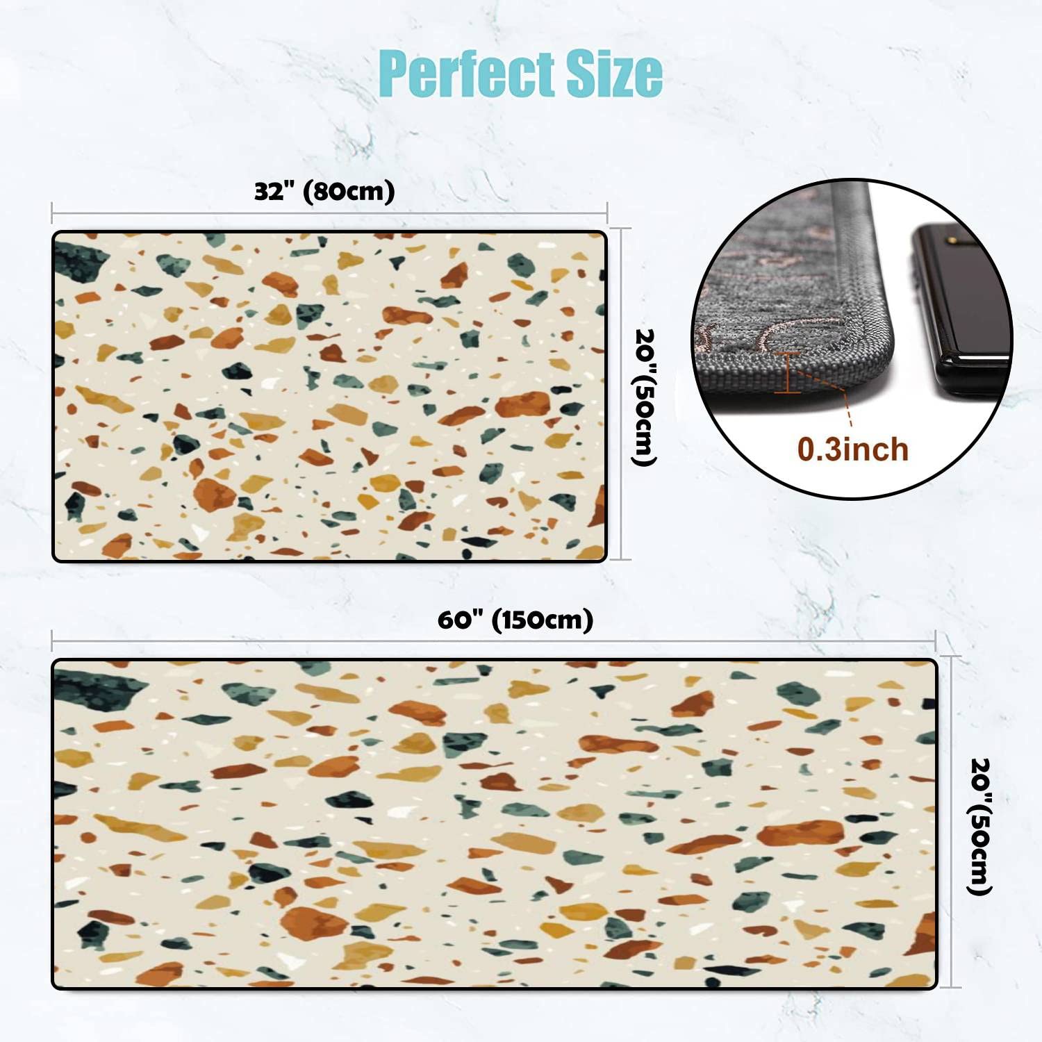 Non-Slip Washable Kitchen Rugs Set - Terrazzo Pattern Floor Mats for Kitchen, Bathroom & Entryway - Comfort Standing Mats for Home Decor & Safety