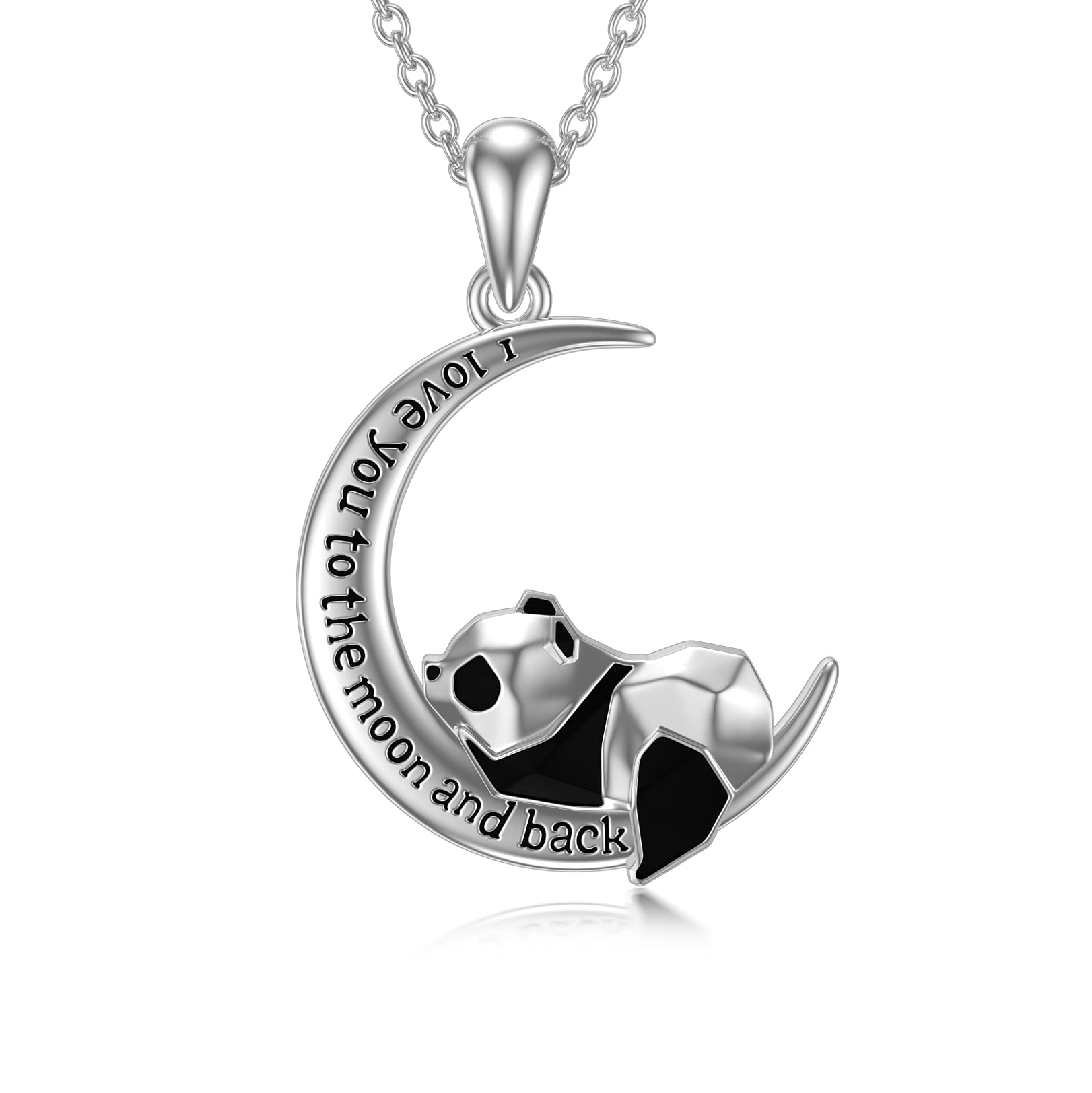 POPKIMI Sterling Silver Crystal Origami Panda Necklace for Women - Elegant I Love You to The Moon and Back Jewelry Gift for Wife, Mom, Girlfriend | Christmas, Birthday, Anniversary Present | Perfect for Date Nights, Mother's Day & Special Occasions