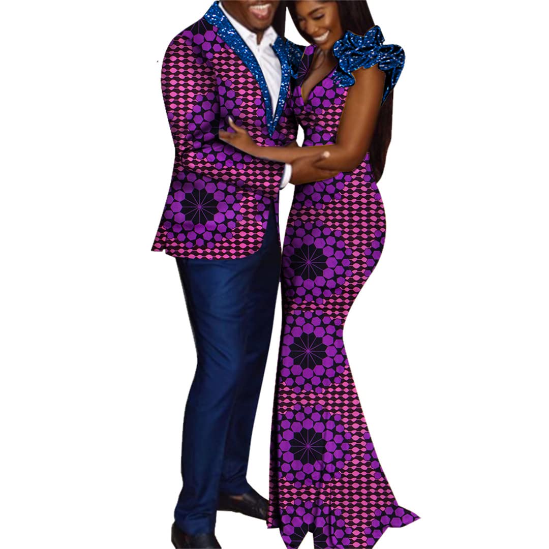 African Dashiki Couple Outfits for Lovers - Matching African Print Tops & Pants + Women's Dress Set - XXL Size 9 - Perfect for Valentine's Day, Anniversary Gifts & Cultural Celebrations