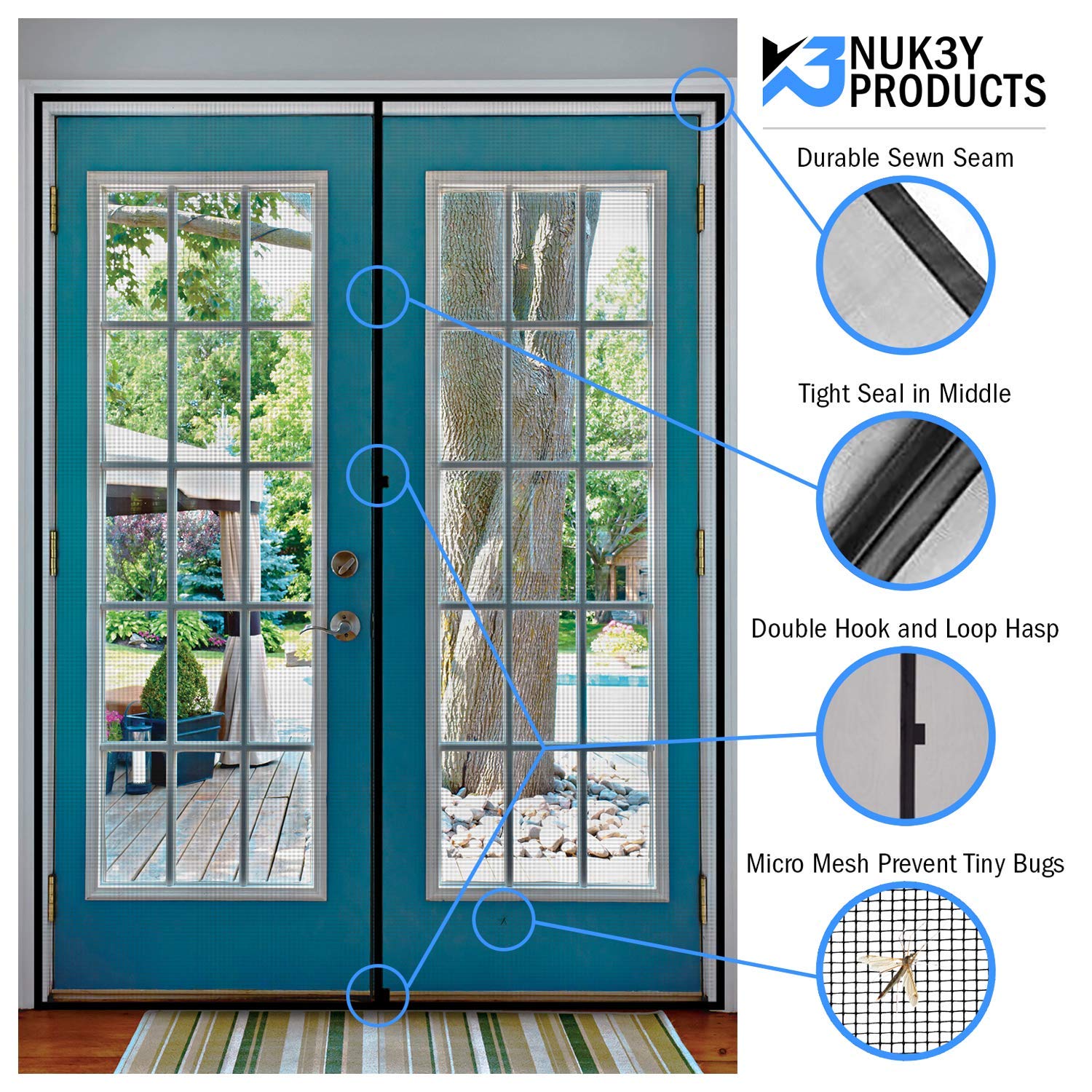 Upgraded Magnetic Screen Door Mesh Curtain - Fiberglass Design with Full Frame & Strong Velcro (72