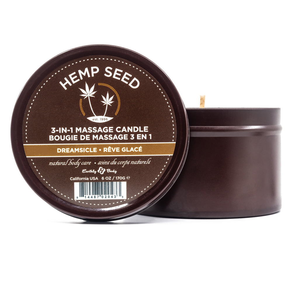 Earthly Body Hemp Seed 3-in-1 Massage Candle - Dreamsicle Scented Relaxing Aromatherapy Candle for Couples Massage, Spa & Romantic Nights