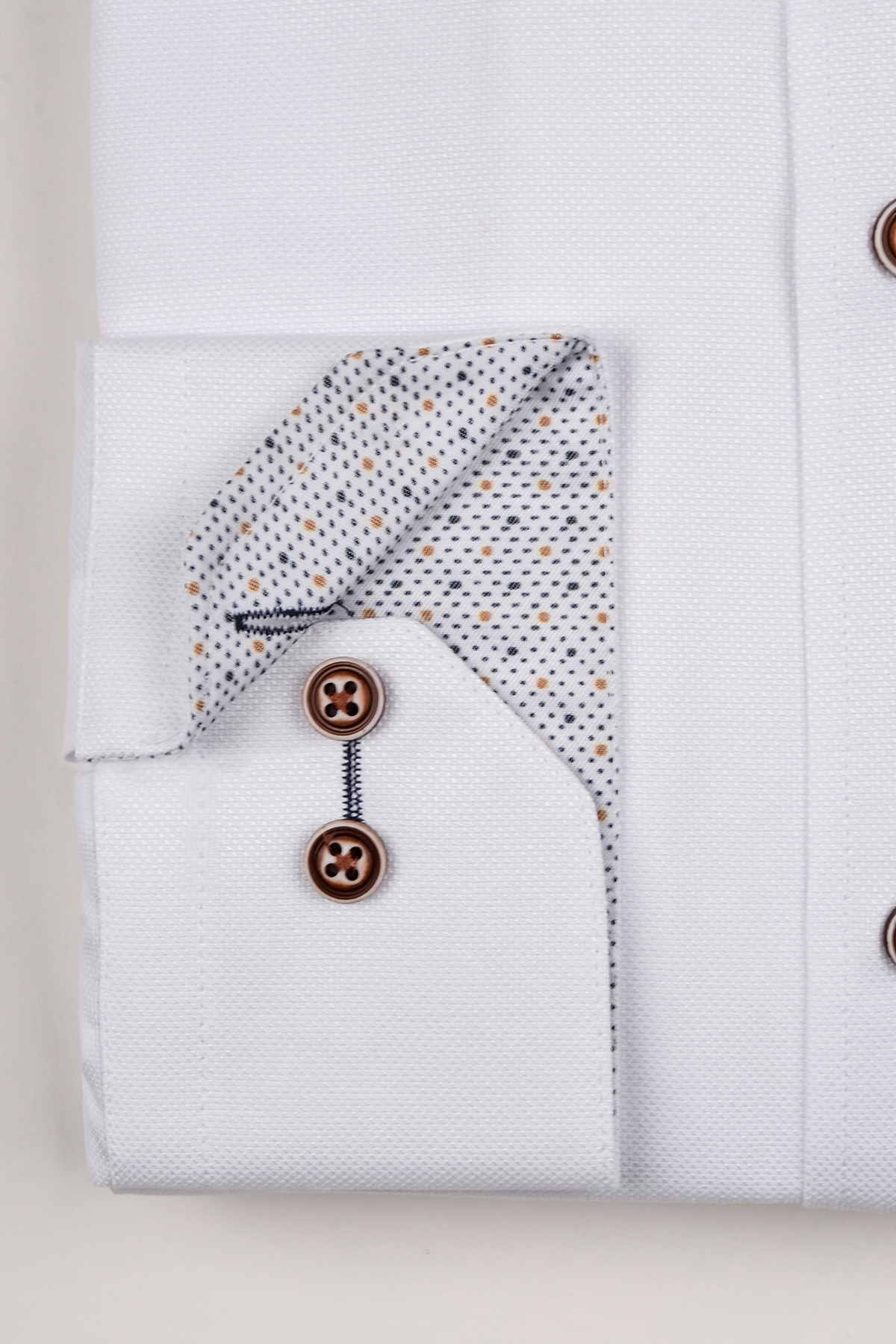 ARCHIE Men's White Grandad Collar Button Down Shirt with Tan Buttons - Casual Office Wear & Smart Outfit Essential