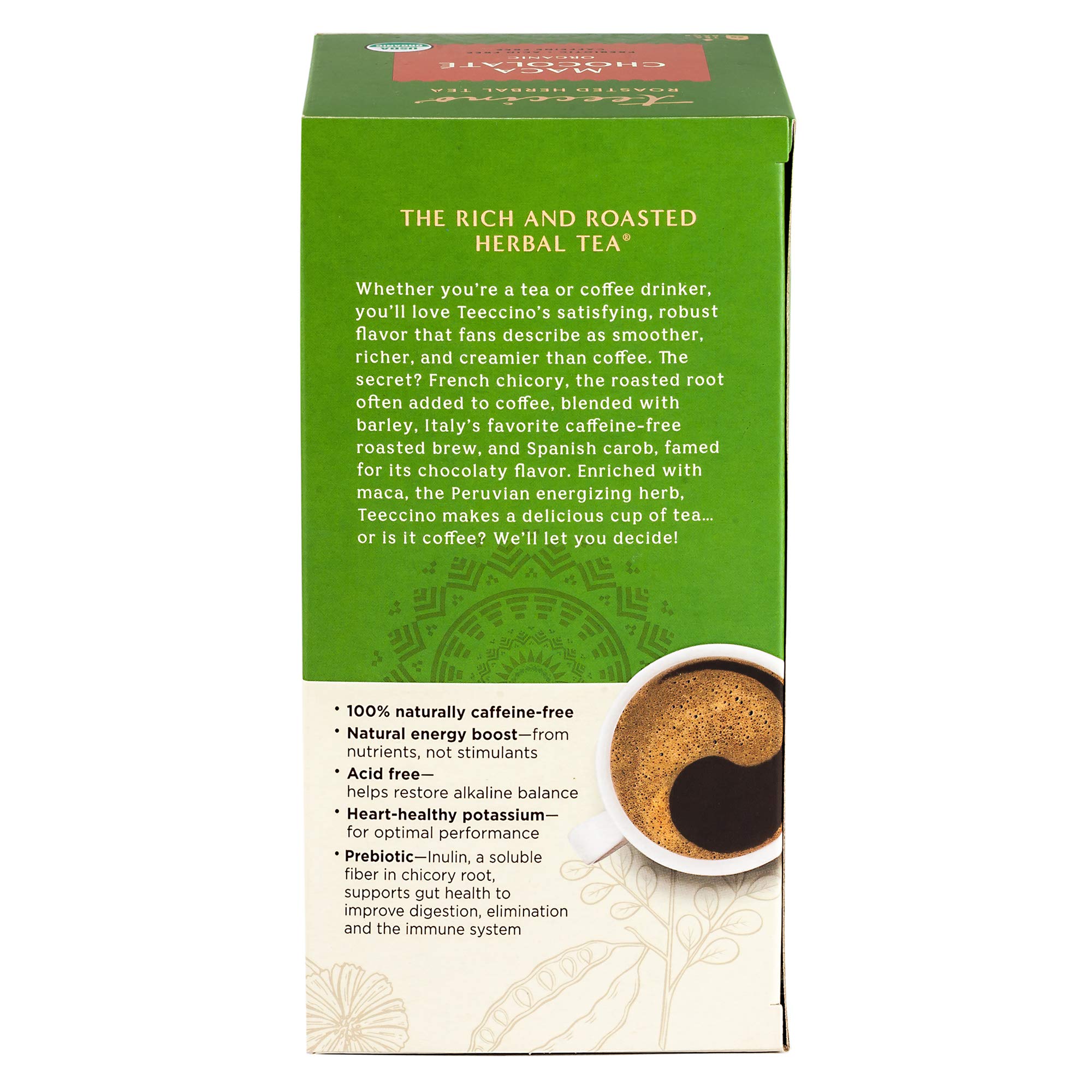 Teeccino Maca Chocolaté Herbal Tea - Caffeine Free, Prebiotic, Adaptogenic Peruvian Maca for Natural Energy - Rich Roasted Herbal Tea (25 Tea Bags) - Perfect for Relaxation, Morning Boost & Afternoon Pick-Me-Up
