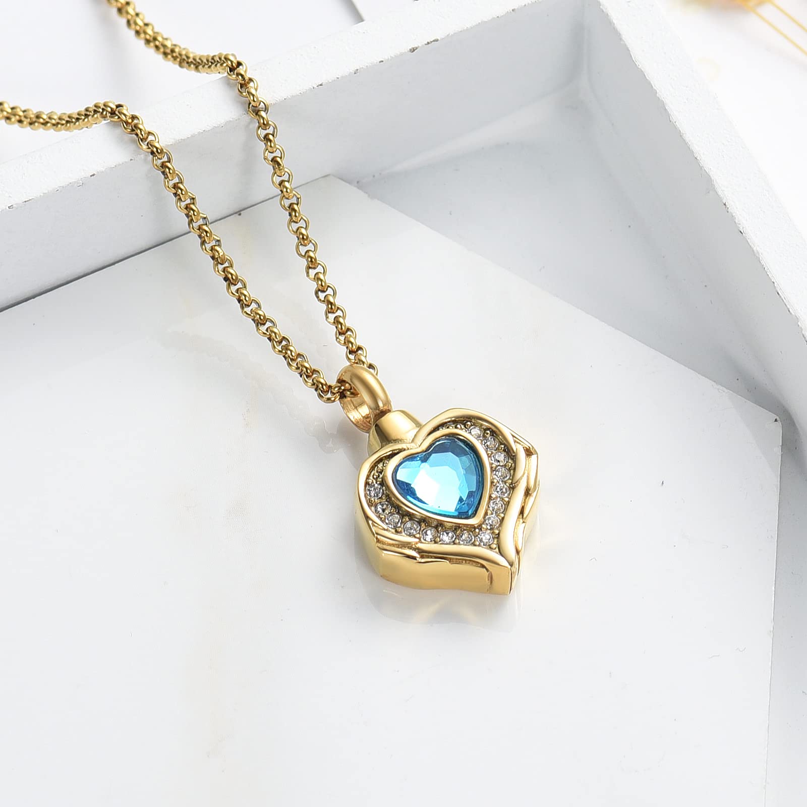 Stainless Steel Angel Wings Heart Urn Necklace for Ashes - Crystal Cremation Memorial Jewelry for Women & Girls | Perfect for Keeping Loved Ones Close, Ideal for Memorials & Special Occasions